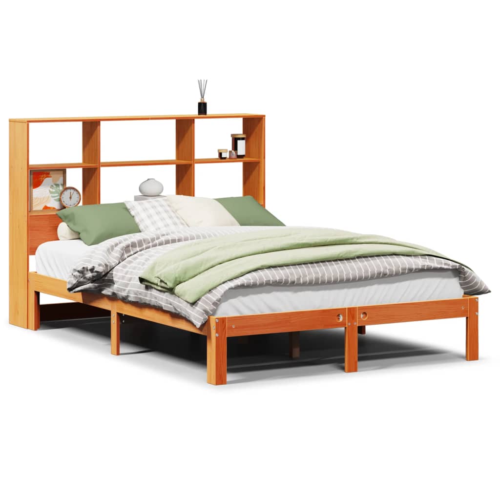 Bed met boekenkast zonder matras grenenhout wasbruin 135x190 cm is nu te koop bij PeponiXL, paradijselijk wonen!