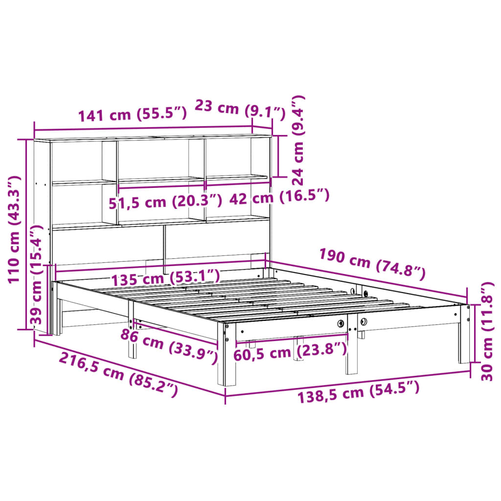 Bed met boekenkast zonder matras grenenhout wasbruin 135x190 cm is nu te koop bij PeponiXL, paradijselijk wonen!
