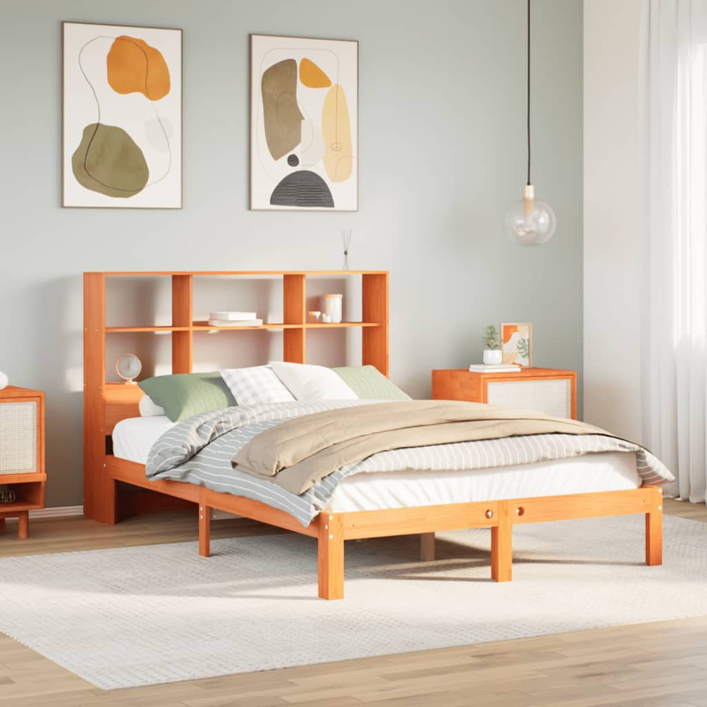 Bed met boekenkast zonder matras grenenhout wasbruin 140x190 cm is nu te koop bij PeponiXL, paradijselijk wonen!