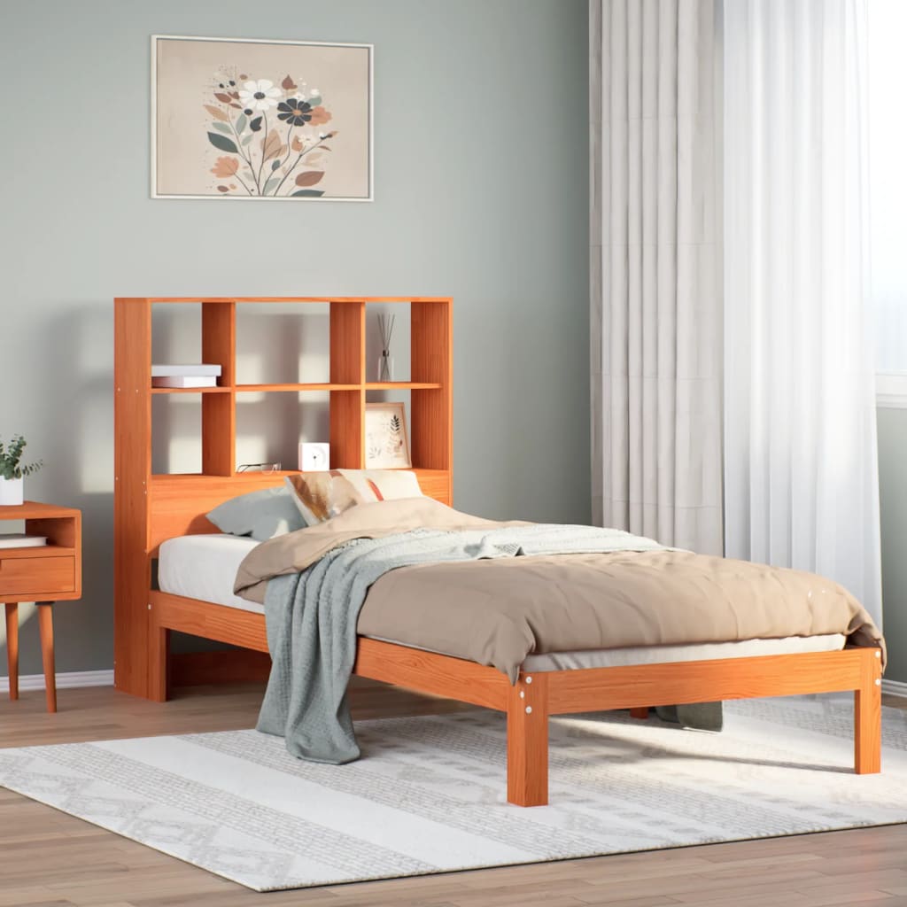 Bed met boekenkast zonder matras grenenhout wasbruin 100x200 cm is nu te koop bij PeponiXL, paradijselijk wonen!