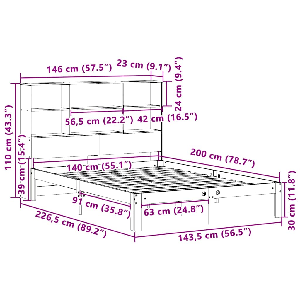 Bed met boekenkast zonder matras grenenhout wasbruin 140x200 cm is nu te koop bij PeponiXL, paradijselijk wonen!