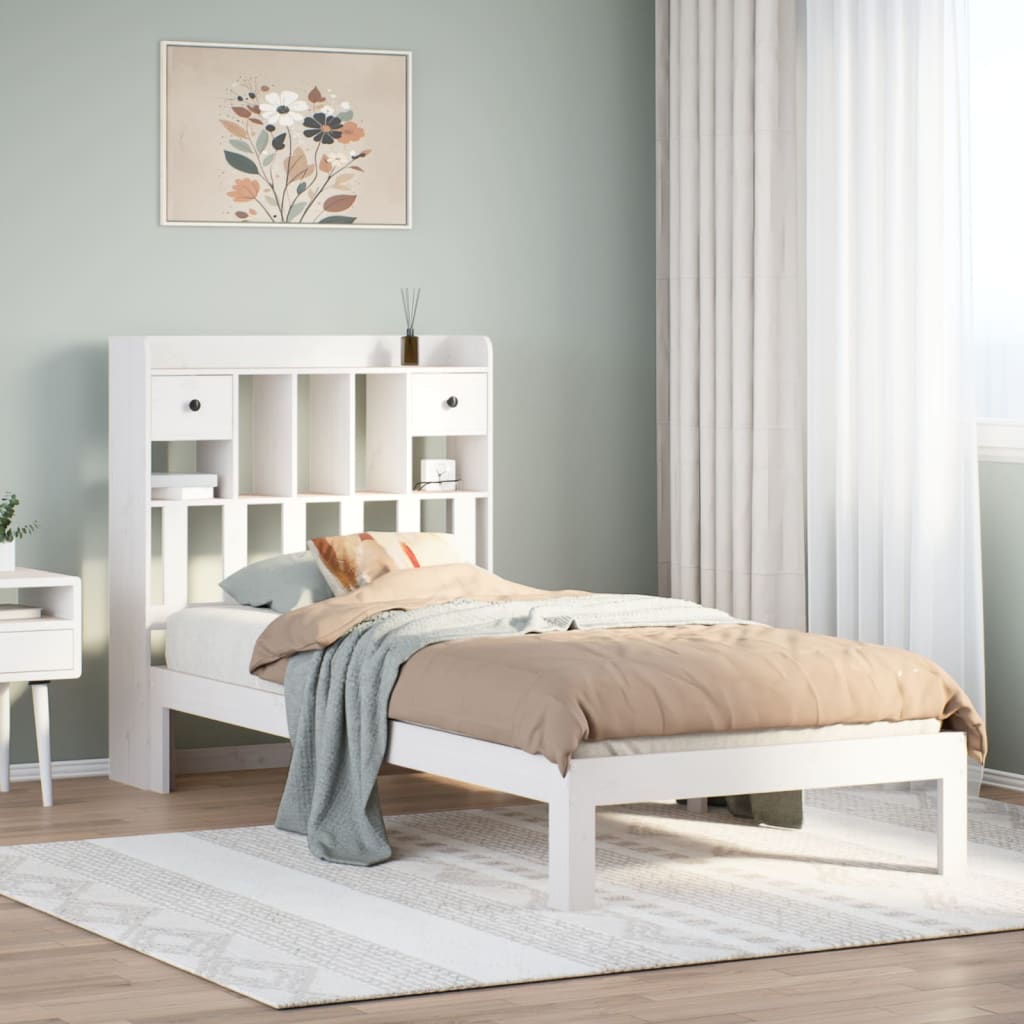 Bed met boekenkast zonder matras grenenhout wit 75x190 cm is nu te koop bij PeponiXL, paradijselijk wonen!