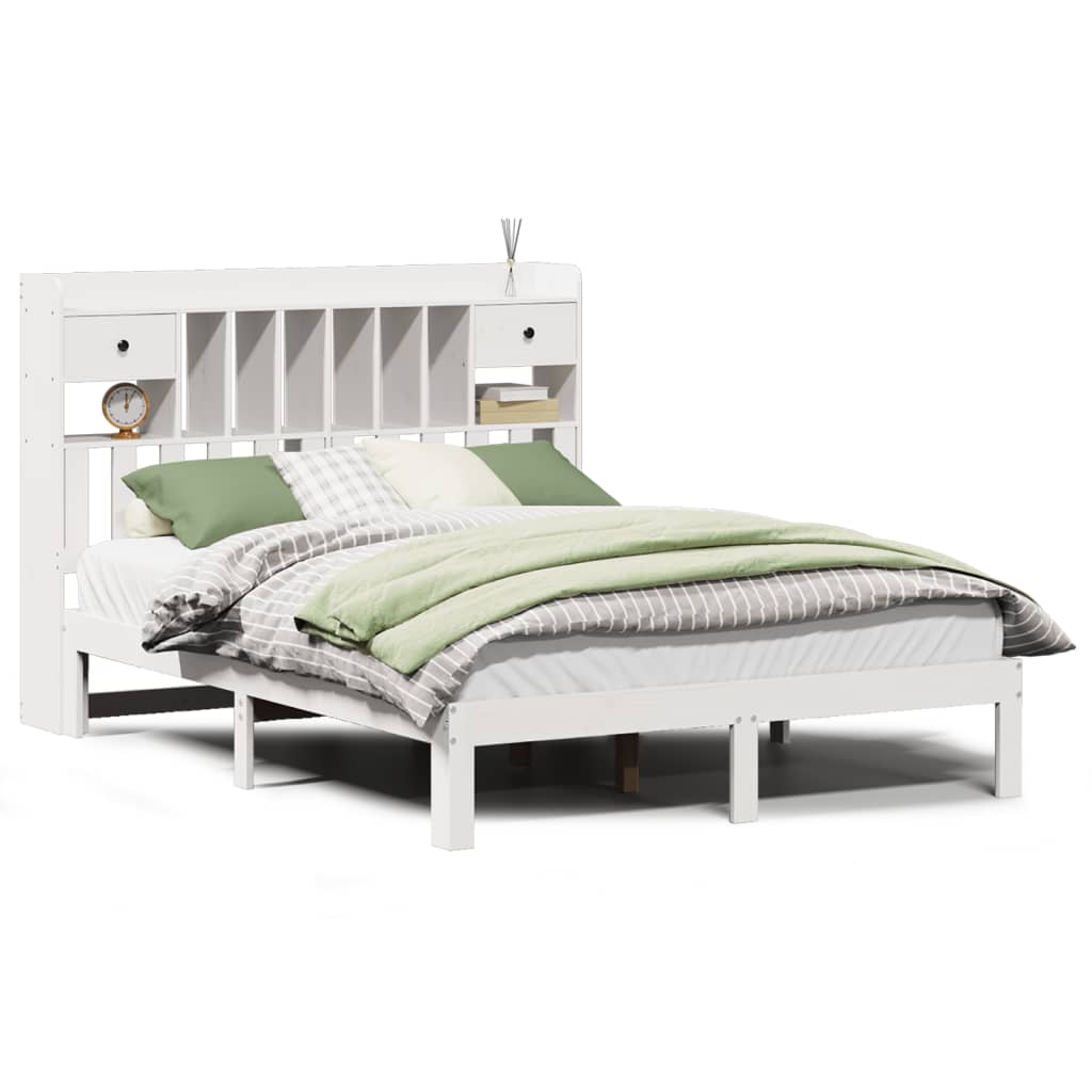 Bed met boekenkast zonder matras grenenhout wit 135x190 cm is nu te koop bij PeponiXL, paradijselijk wonen!