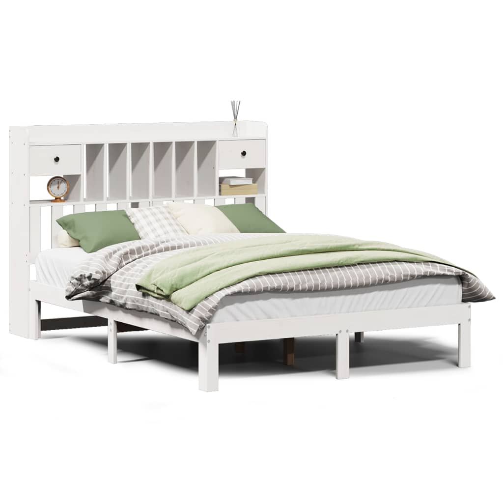 Bed met boekenkast zonder matras grenenhout wit 140x190 cm is nu te koop bij PeponiXL, paradijselijk wonen!