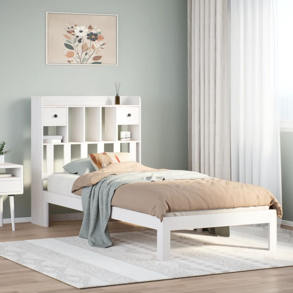 Bed met boekenkast zonder matras grenenhout wit 90x200 cm is nu te koop bij PeponiXL, paradijselijk wonen!