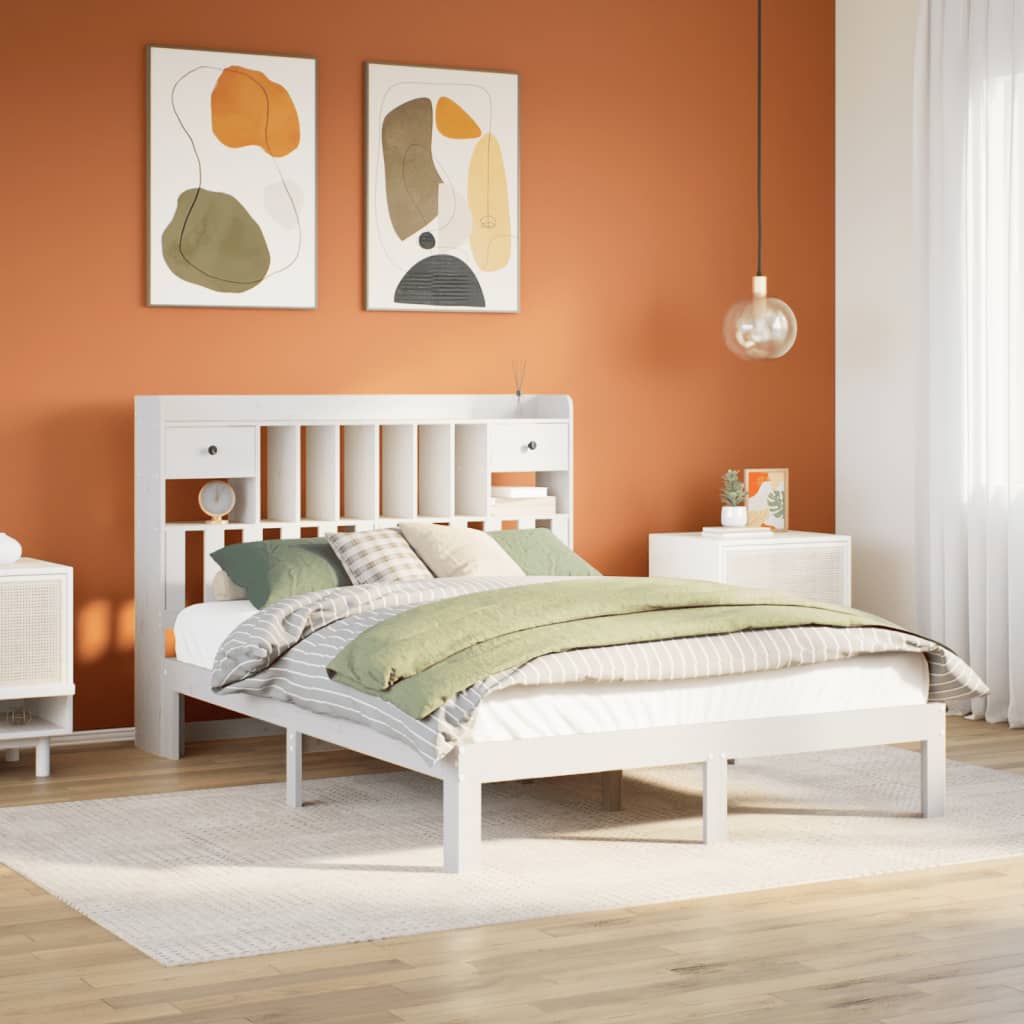 Bed met boekenkast zonder matras grenenhout wit 140x200 cm is nu te koop bij PeponiXL, paradijselijk wonen!