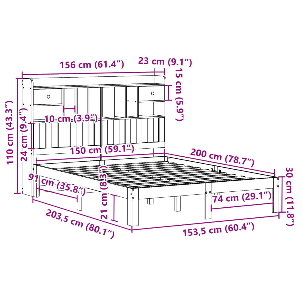 Bed met boekenkast zonder matras grenenhout wit 150x200 cm is nu te koop bij PeponiXL, paradijselijk wonen!