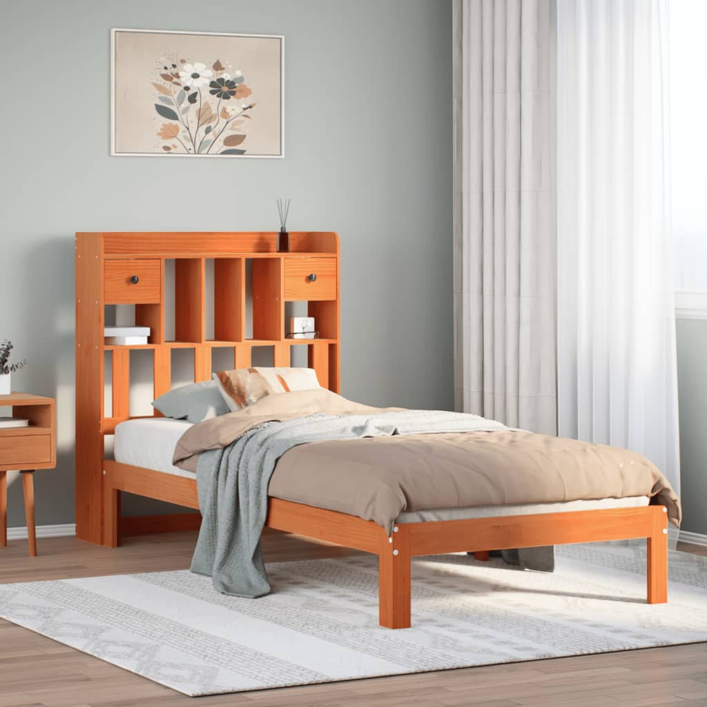 Bed met boekenkast zonder matras grenenhout wasbruin 75x190 cm is nu te koop bij PeponiXL, paradijselijk wonen!