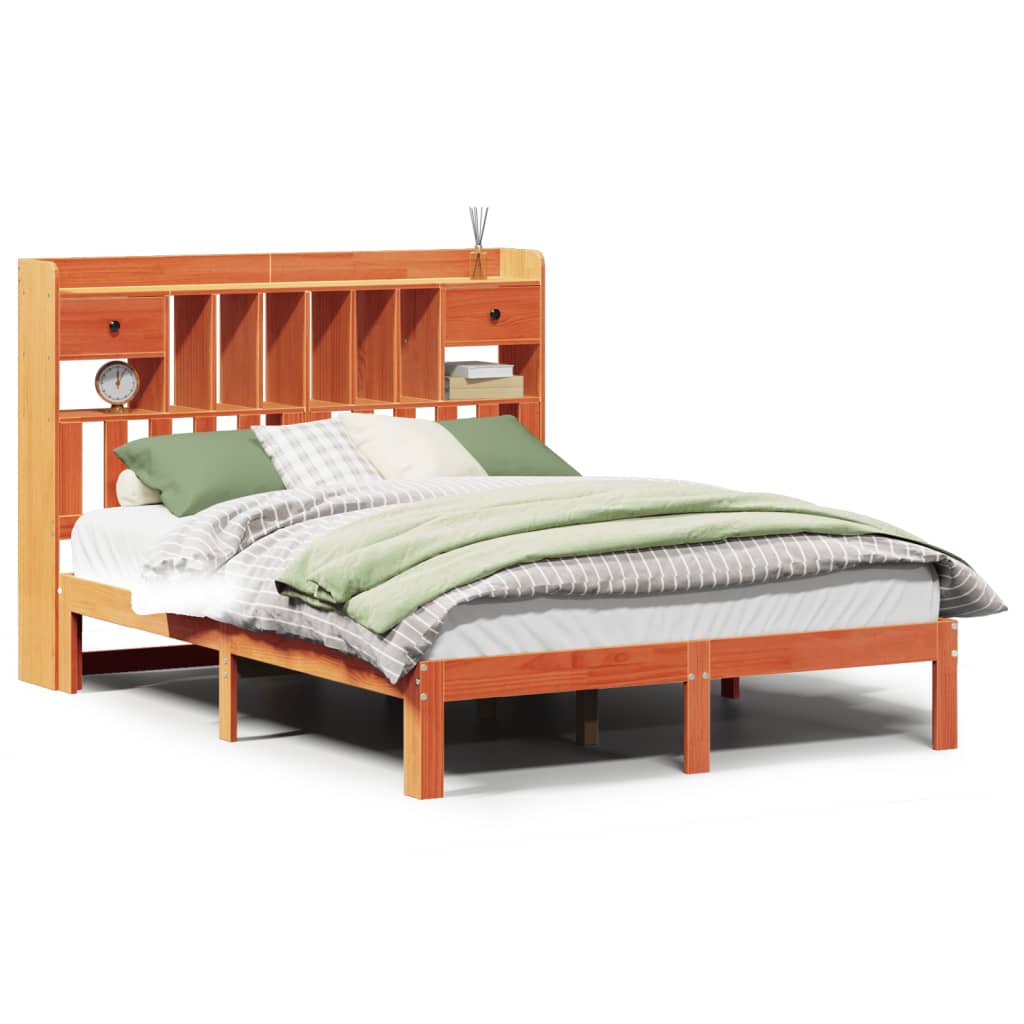 Bed met boekenkast zonder matras grenenhout wasbruin 135x190 cm is nu te koop bij PeponiXL, paradijselijk wonen!