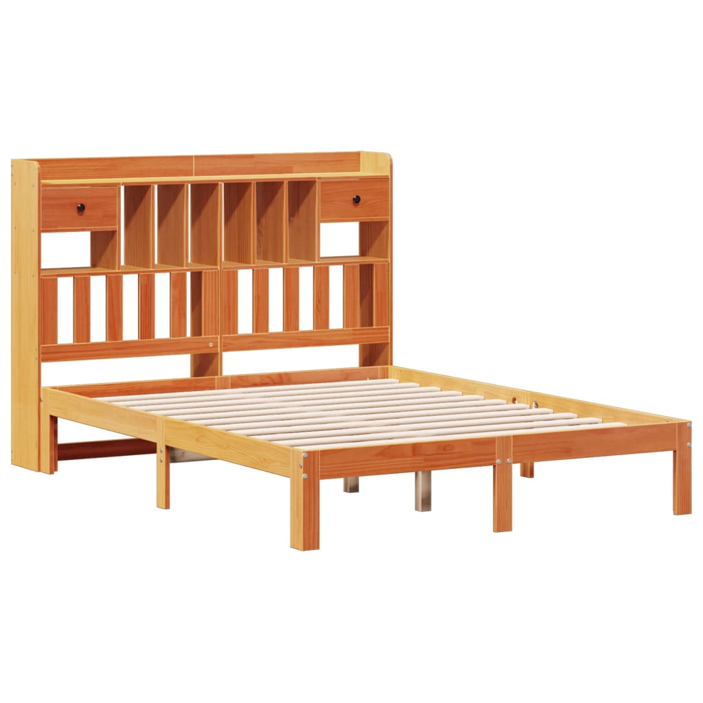 Bed met boekenkast zonder matras grenenhout wasbruin 135x190 cm is nu te koop bij PeponiXL, paradijselijk wonen!