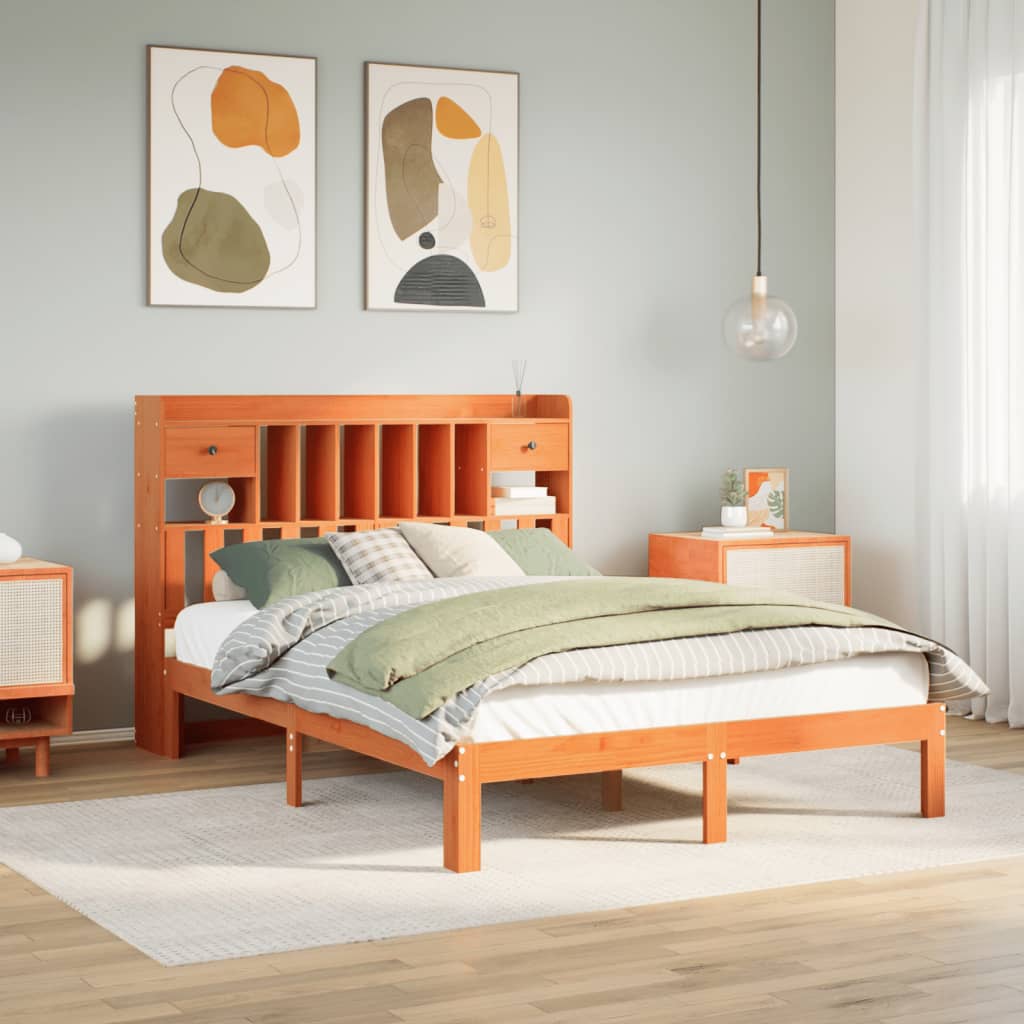 Bed met boekenkast zonder matras grenenhout wasbruin 135x190 cm is nu te koop bij PeponiXL, paradijselijk wonen!