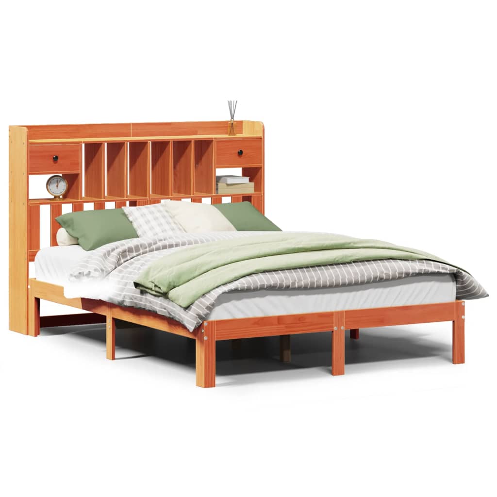 Bed met boekenkast zonder matras grenenhout wasbruin 140x190 cm is nu te koop bij PeponiXL, paradijselijk wonen!