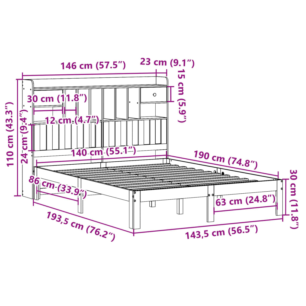 Bed met boekenkast zonder matras grenenhout wasbruin 140x190 cm is nu te koop bij PeponiXL, paradijselijk wonen!