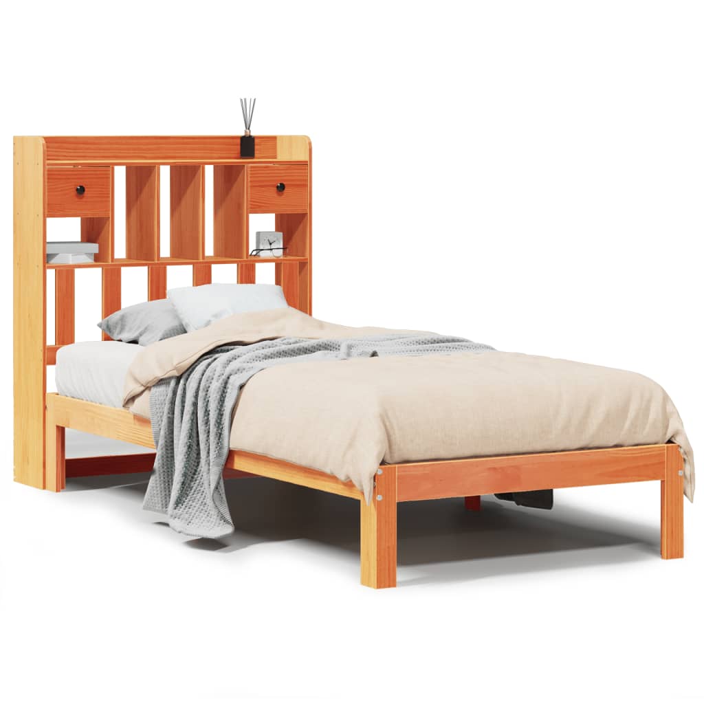 Bed met boekenkast zonder matras grenenhout wasbruin 100x200 cm is nu te koop bij PeponiXL, paradijselijk wonen!