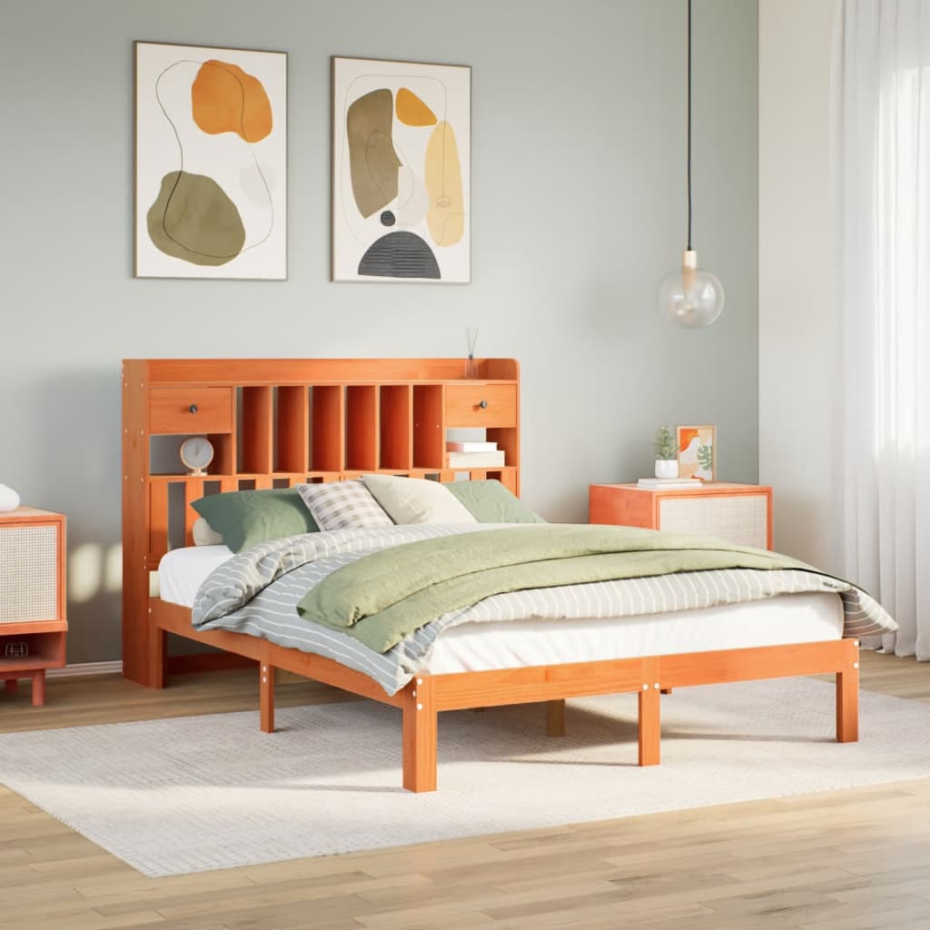 Bed met boekenkast zonder matras grenenhout wasbruin 140x200 cm is nu te koop bij PeponiXL, paradijselijk wonen!