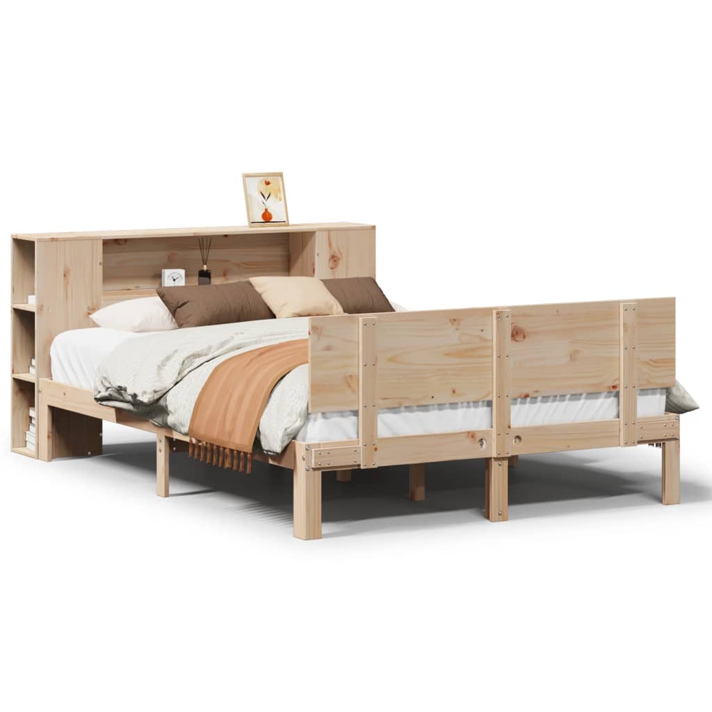 Bed met boekenkast zonder matras massief grenenhout 140x200 cm