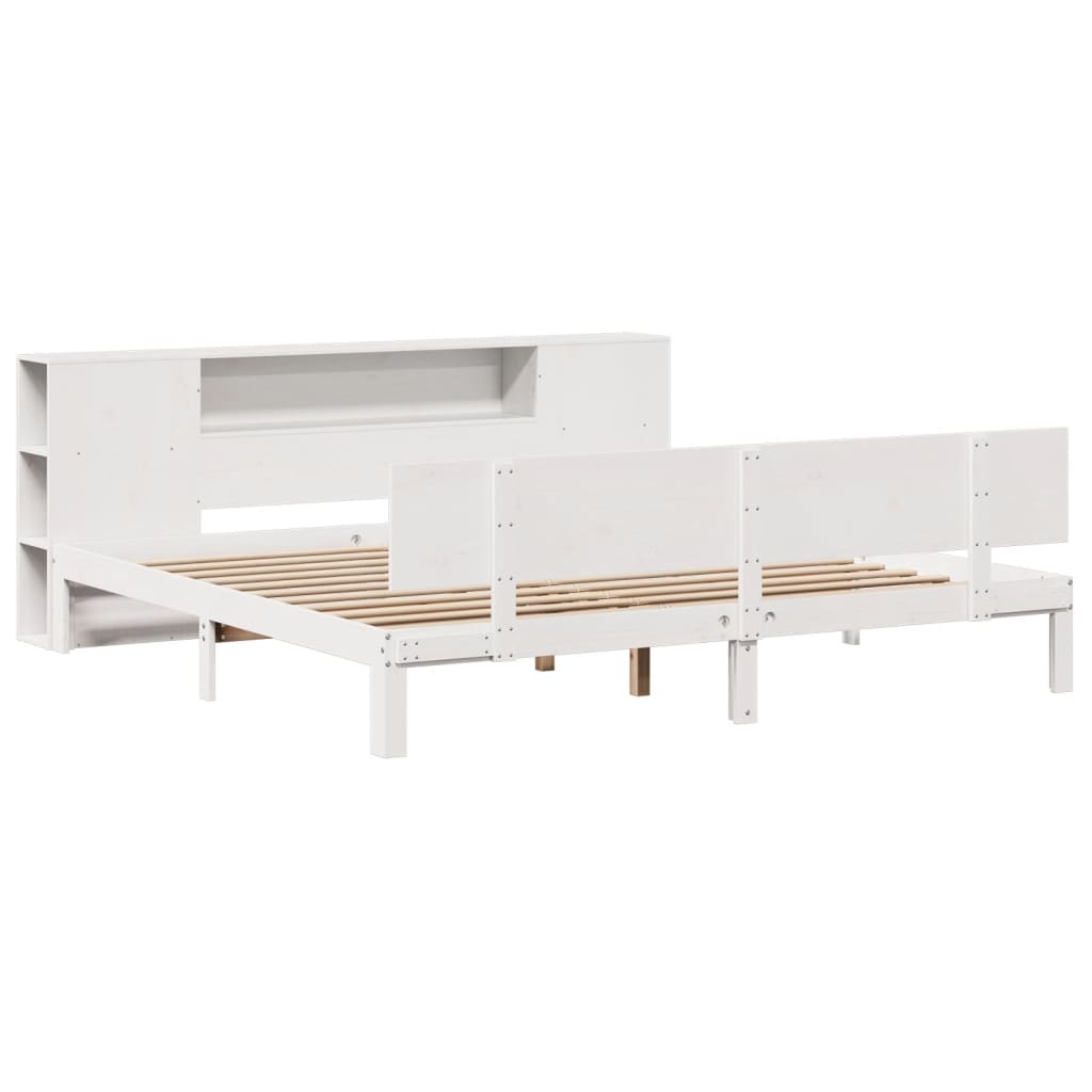 Bed met boekenkast zonder matras grenenhout wit 200x200 cm