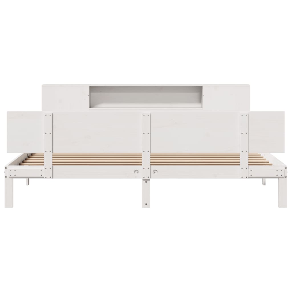 Bed met boekenkast zonder matras grenenhout wit 200x200 cm