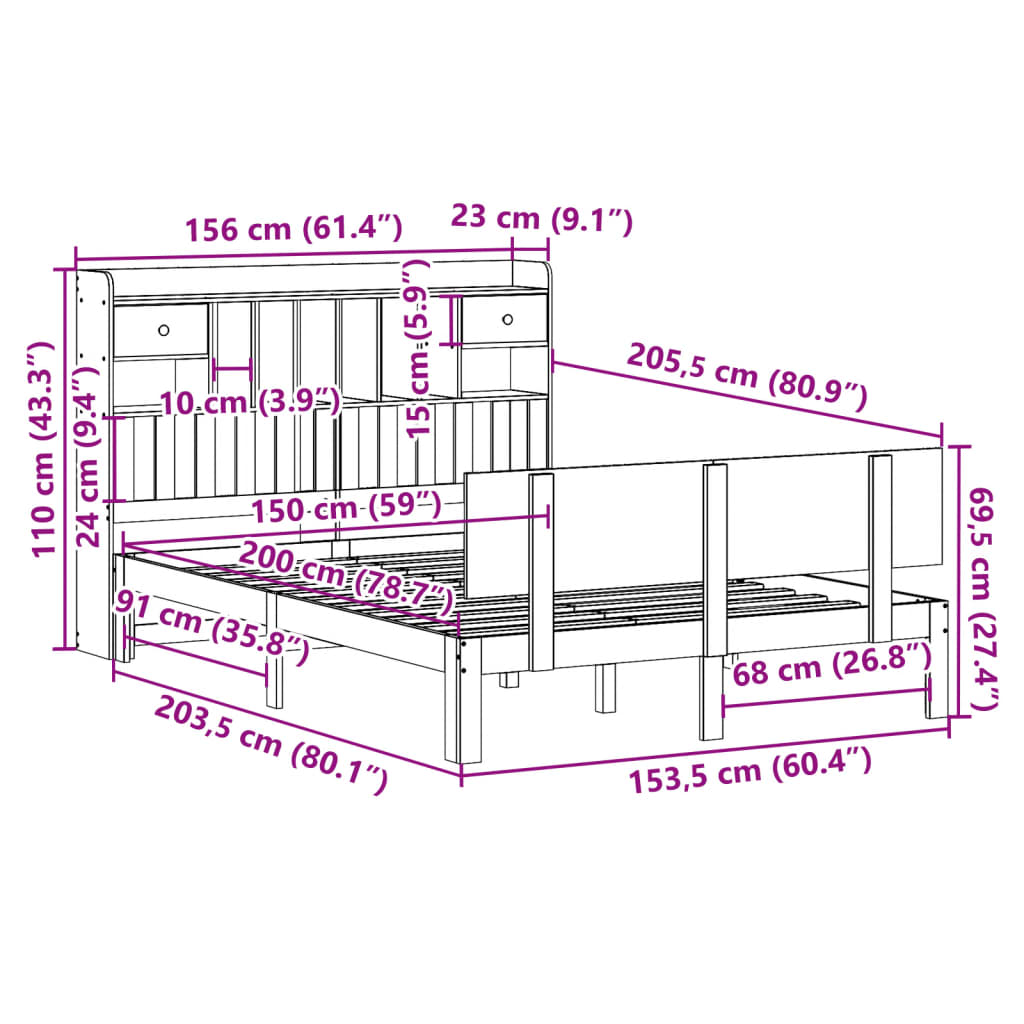 Bed met boekenkast zonder matras grenenhout wit 150x200 cm is nu te koop bij PeponiXL, paradijselijk wonen!