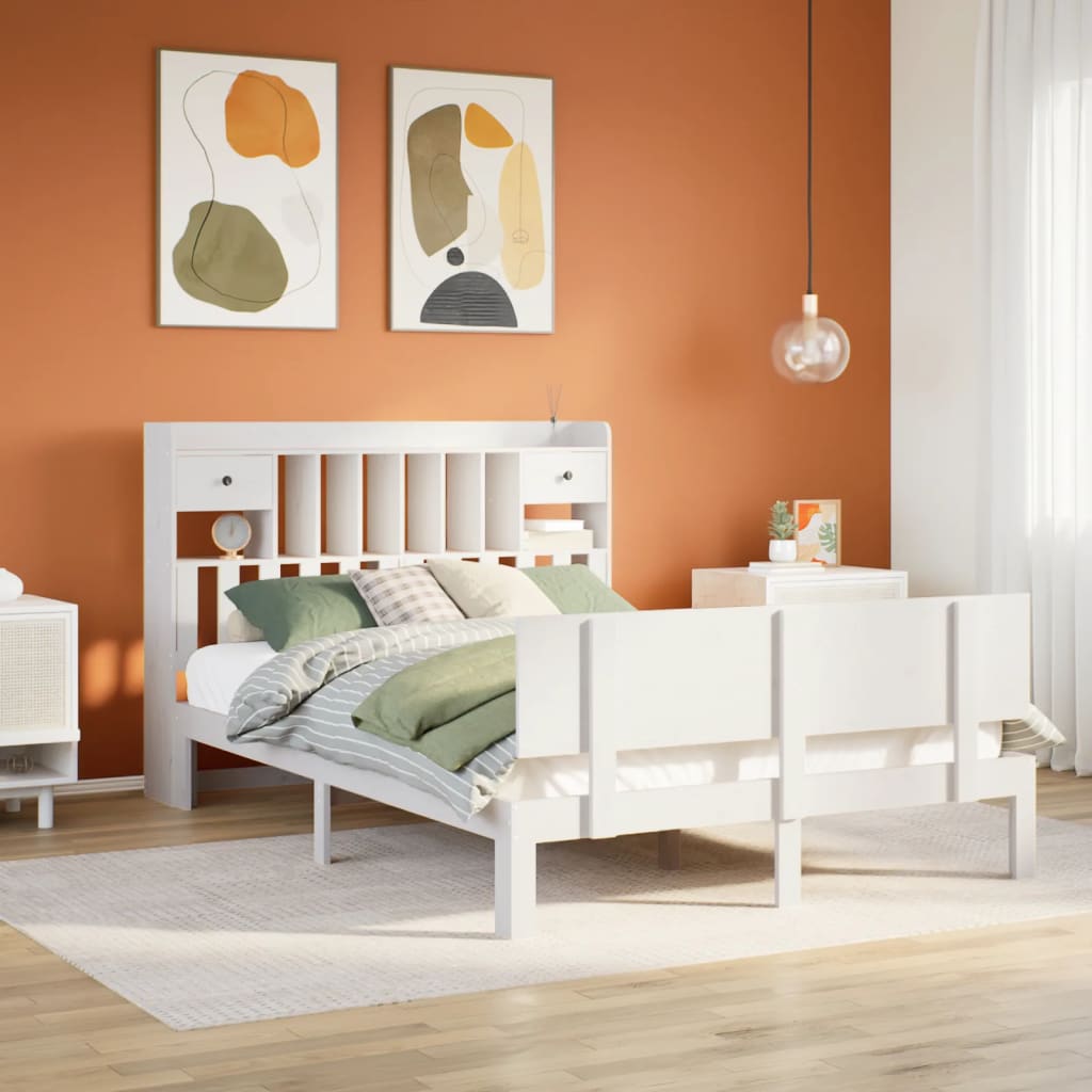 Bed met boekenkast zonder matras grenenhout wit 150x200 cm is nu te koop bij PeponiXL, paradijselijk wonen!