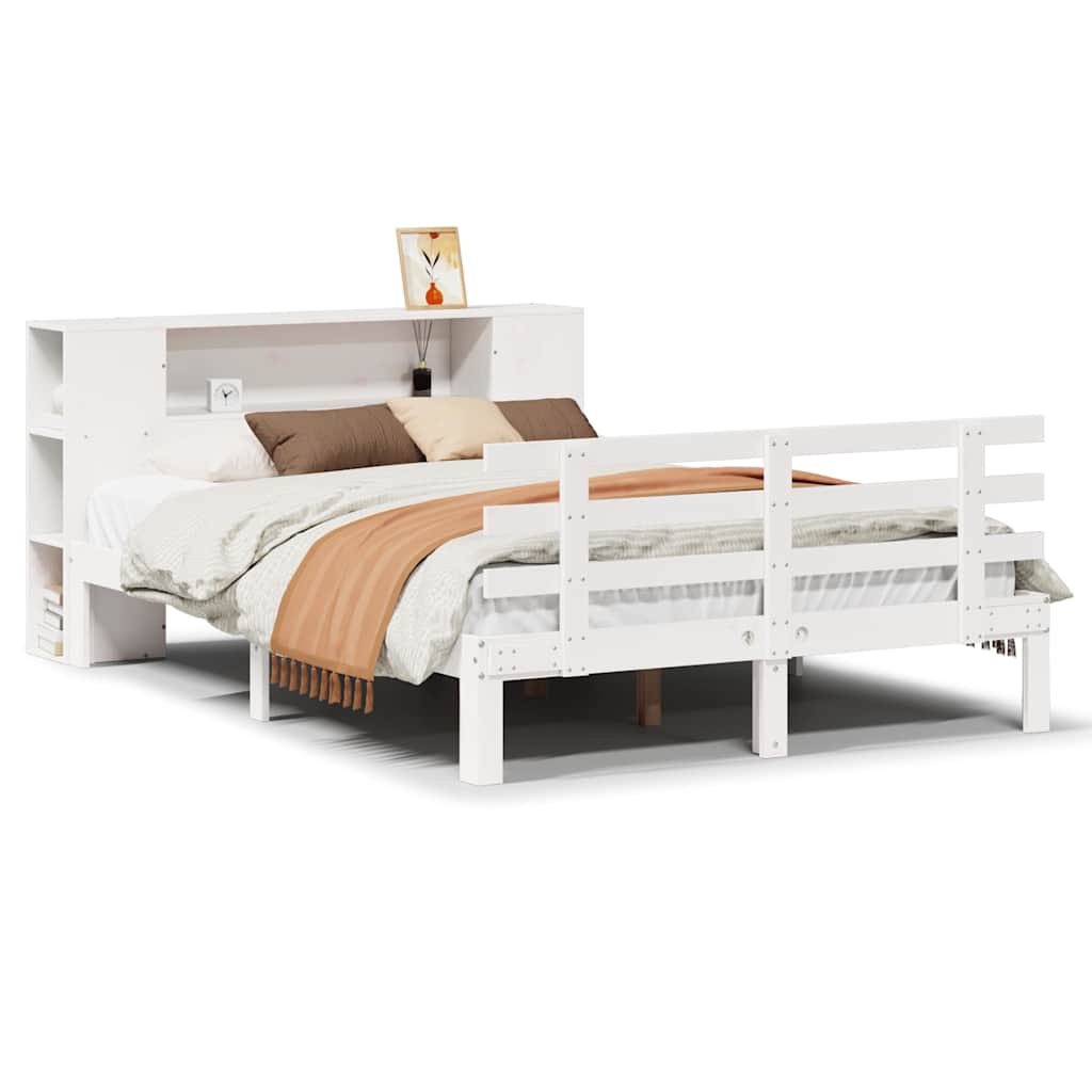 Bed met boekenkast zonder matras grenenhout wit 135x190 cm is nu te koop bij PeponiXL, paradijselijk wonen!