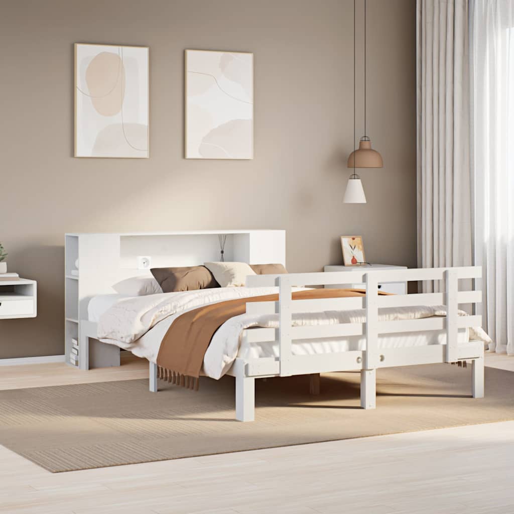 Bed met boekenkast zonder matras grenenhout wit 135x190 cm is nu te koop bij PeponiXL, paradijselijk wonen!