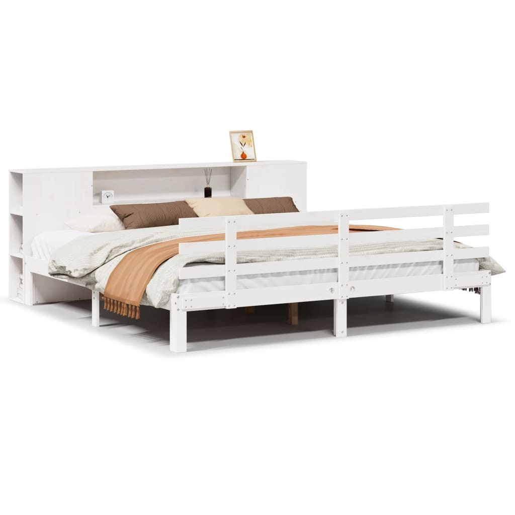 Bed met boekenkast zonder matras grenenhout wit 200x200 cm