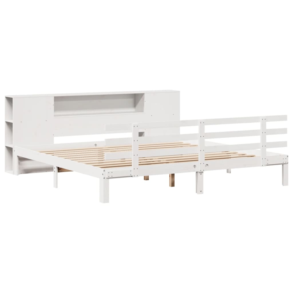 Bed met boekenkast zonder matras grenenhout wit 200x200 cm