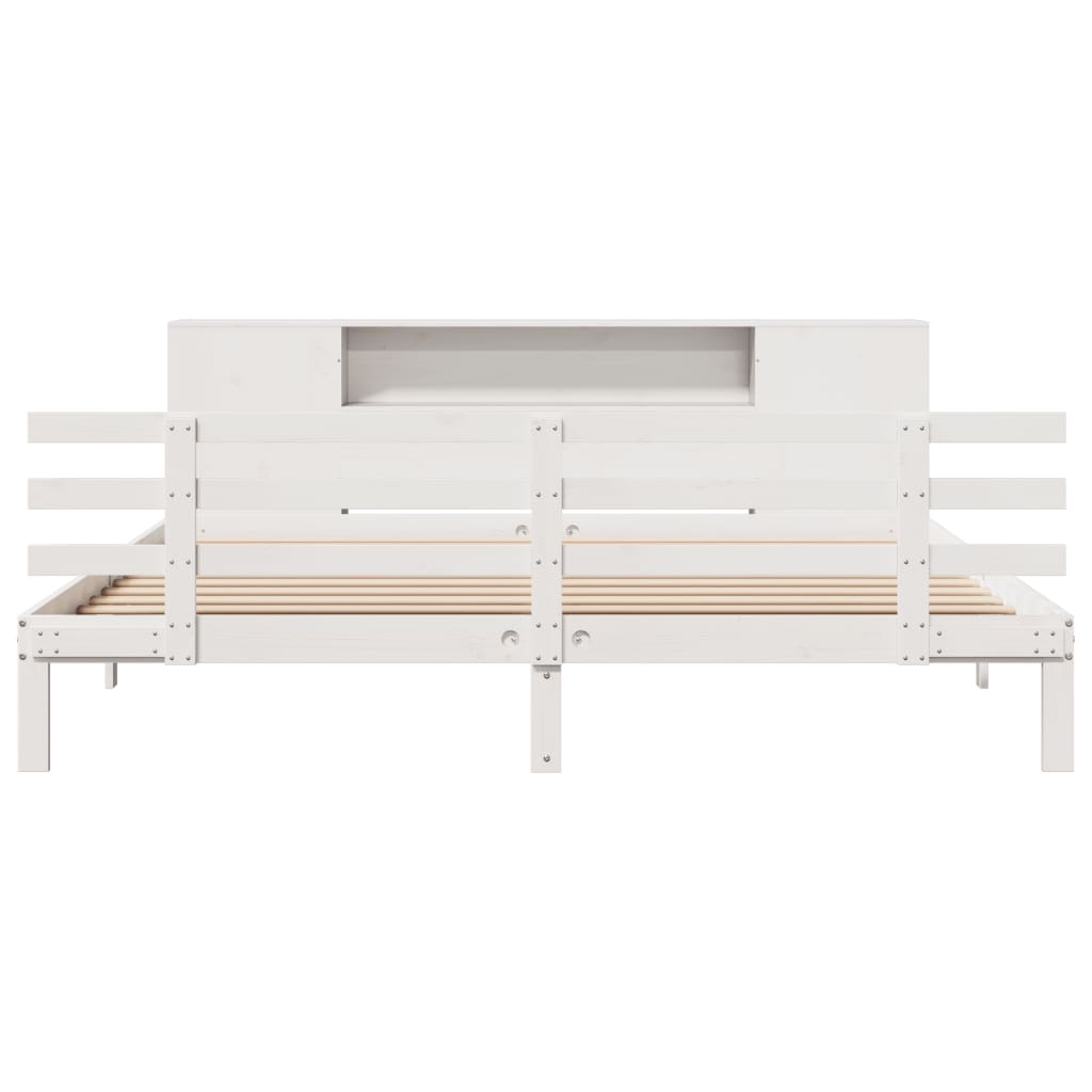 Bed met boekenkast zonder matras grenenhout wit 200x200 cm