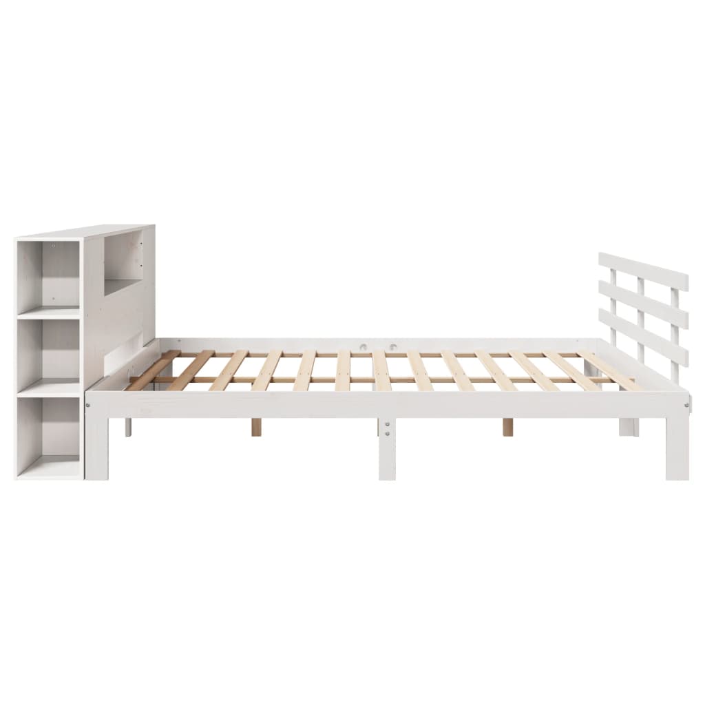 Bed met boekenkast zonder matras grenenhout wit 200x200 cm
