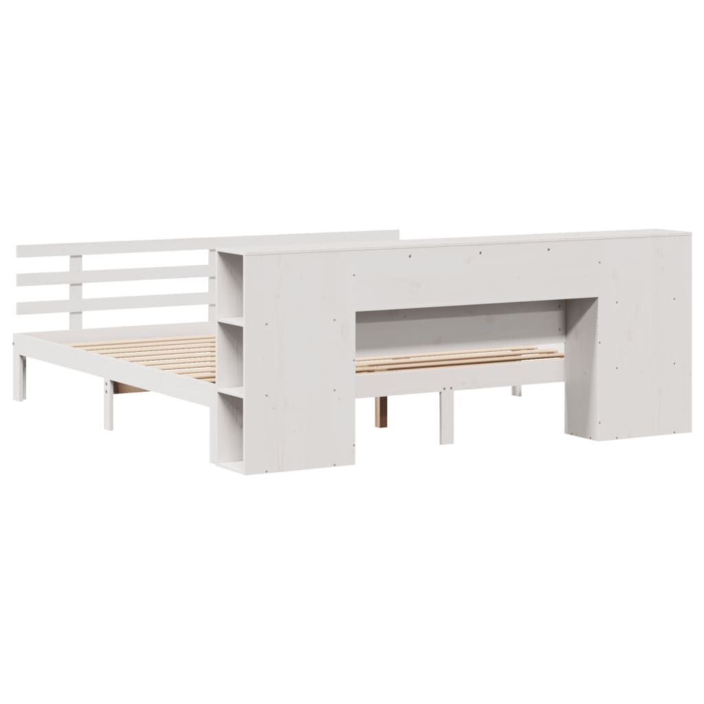 Bed met boekenkast zonder matras grenenhout wit 200x200 cm