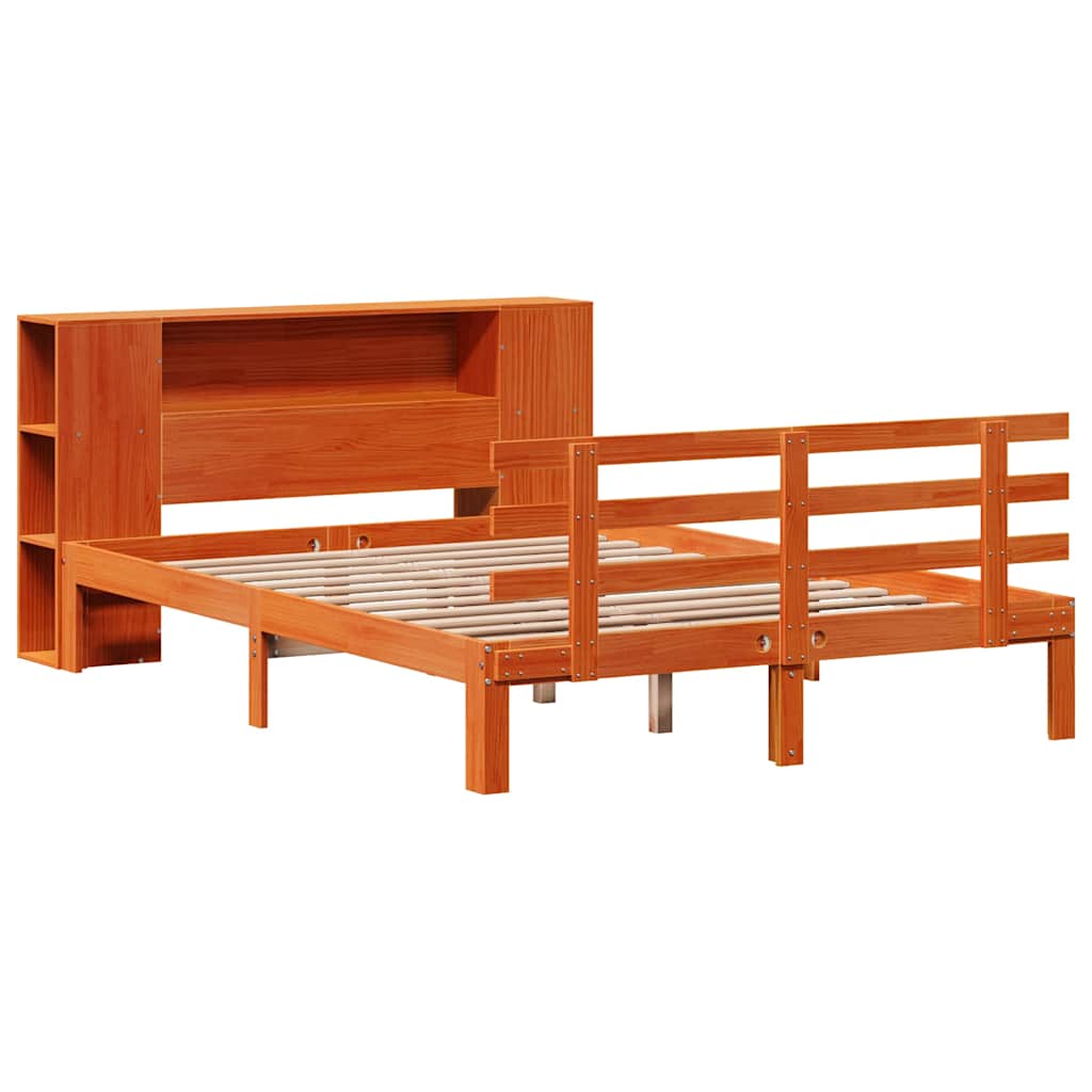 Bed met boekenkast zonder matras grenenhout wasbruin 150x200 cm