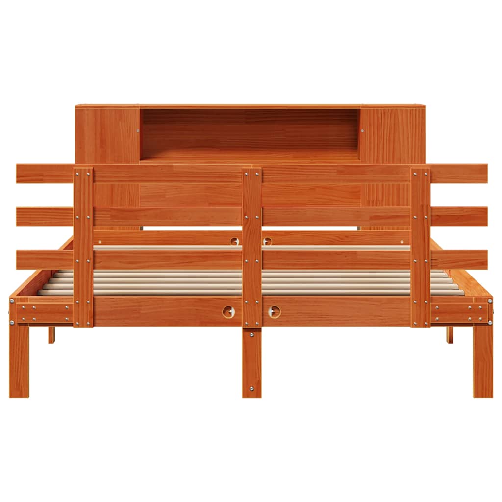 Bed met boekenkast zonder matras grenenhout wasbruin 150x200 cm