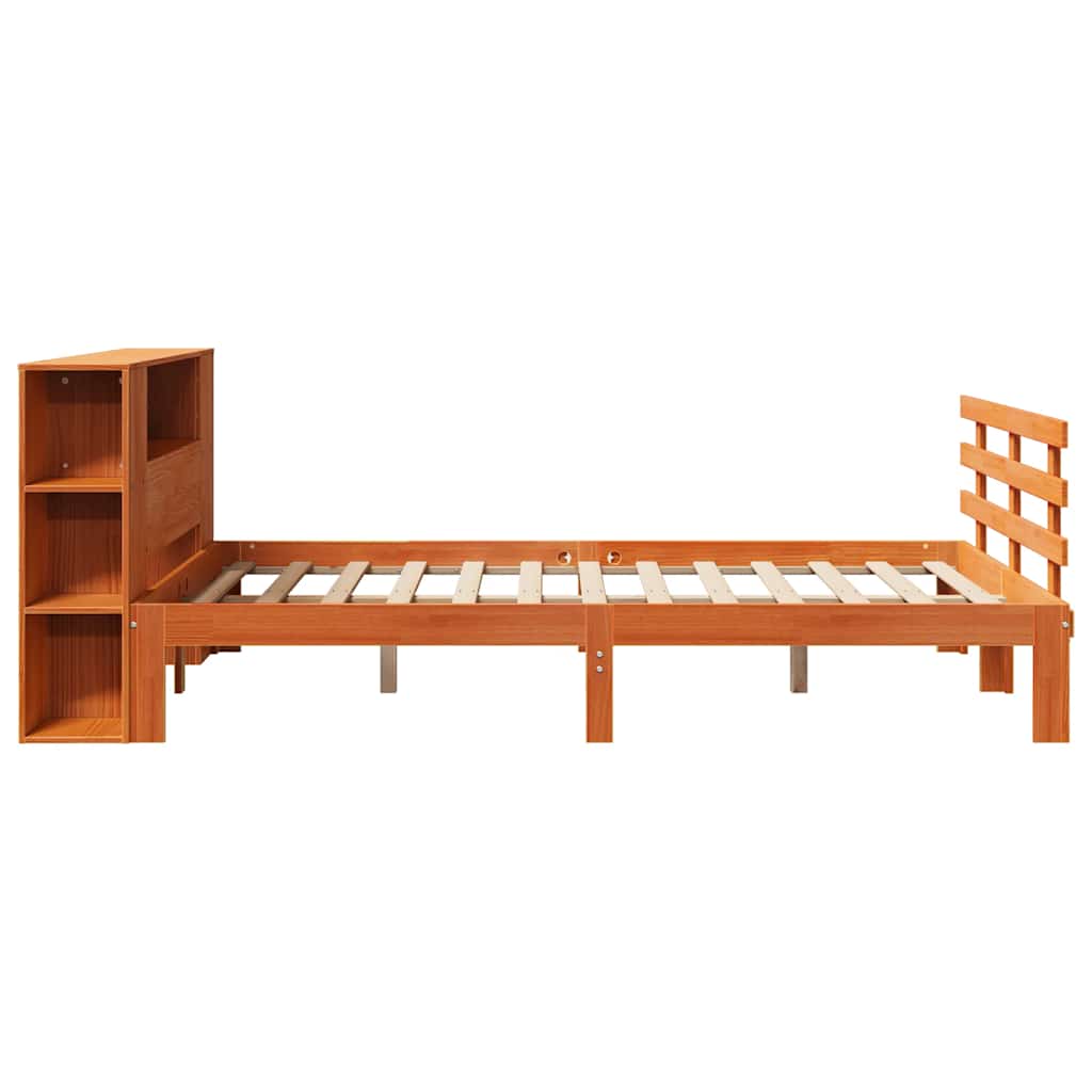 Bed met boekenkast zonder matras grenenhout wasbruin 150x200 cm