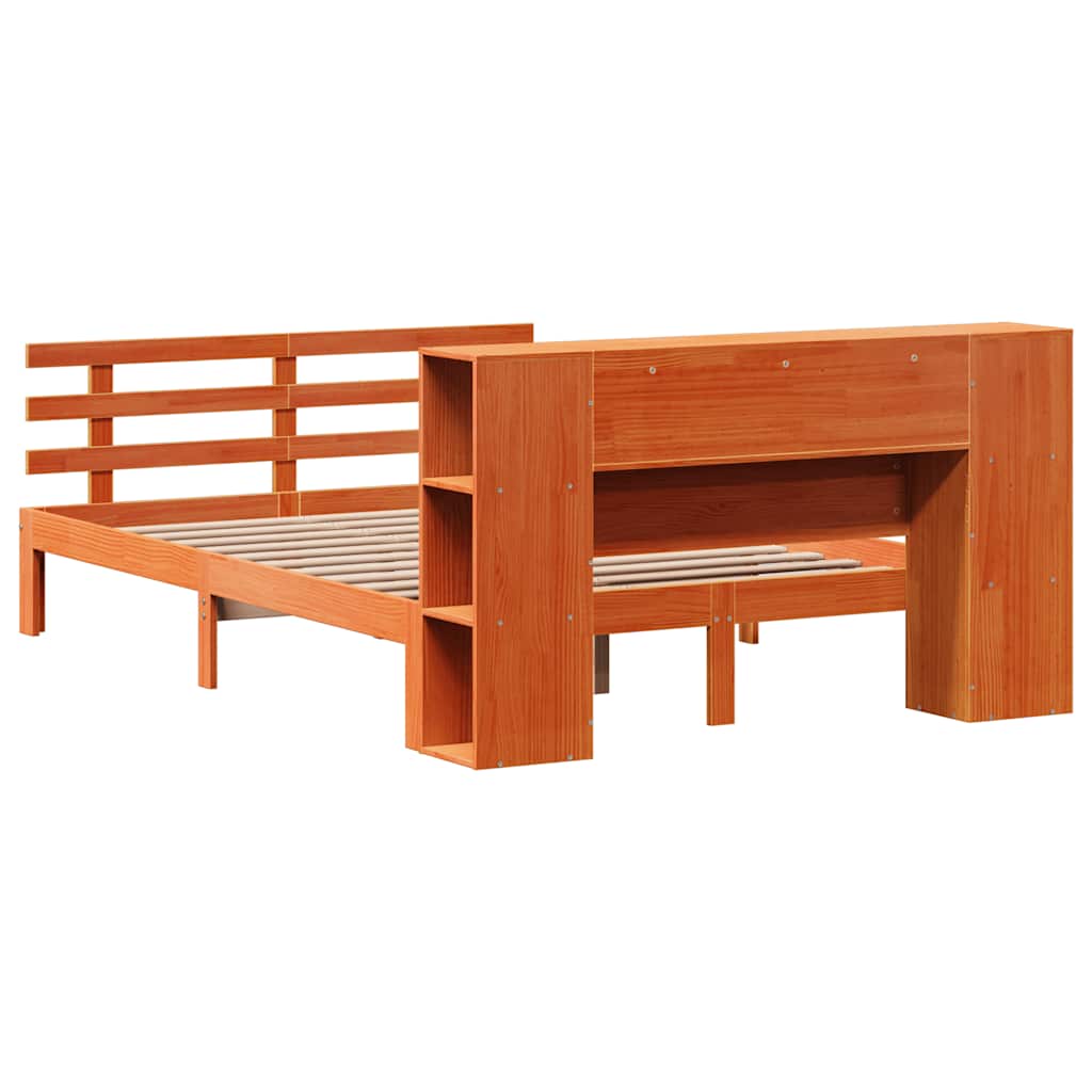 Bed met boekenkast zonder matras grenenhout wasbruin 150x200 cm