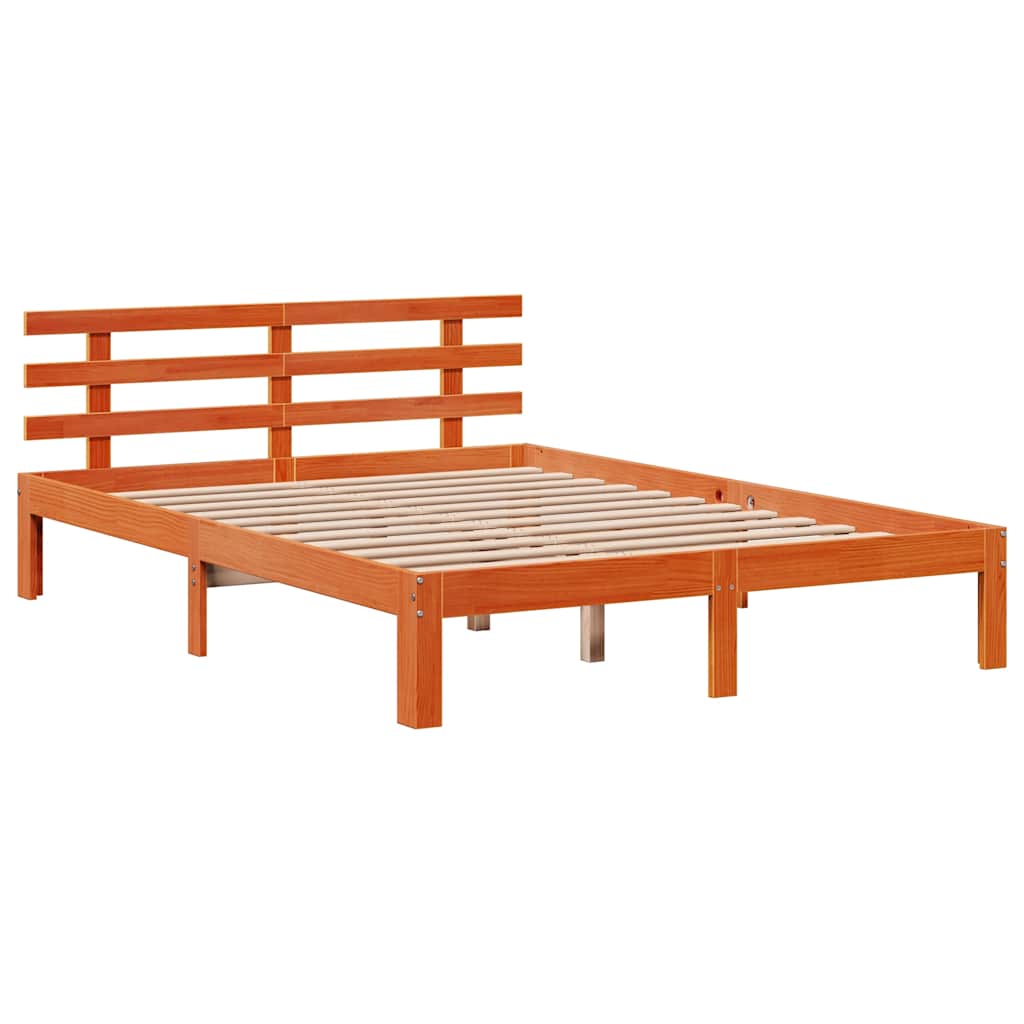 Bed met boekenkast zonder matras grenenhout wasbruin 150x200 cm