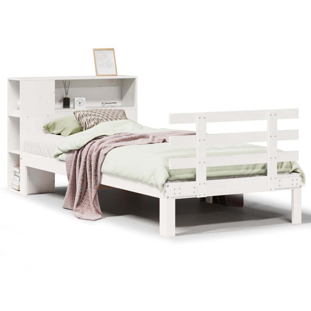 Bed met boekenkast zonder matras grenenhout wit 75x190 cm is nu te koop bij PeponiXL, paradijselijk wonen!
