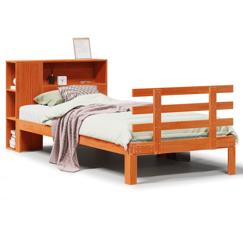 Bed met boekenkast zonder matras grenenhout wasbruin 75x190 cm is nu te koop bij PeponiXL, paradijselijk wonen!