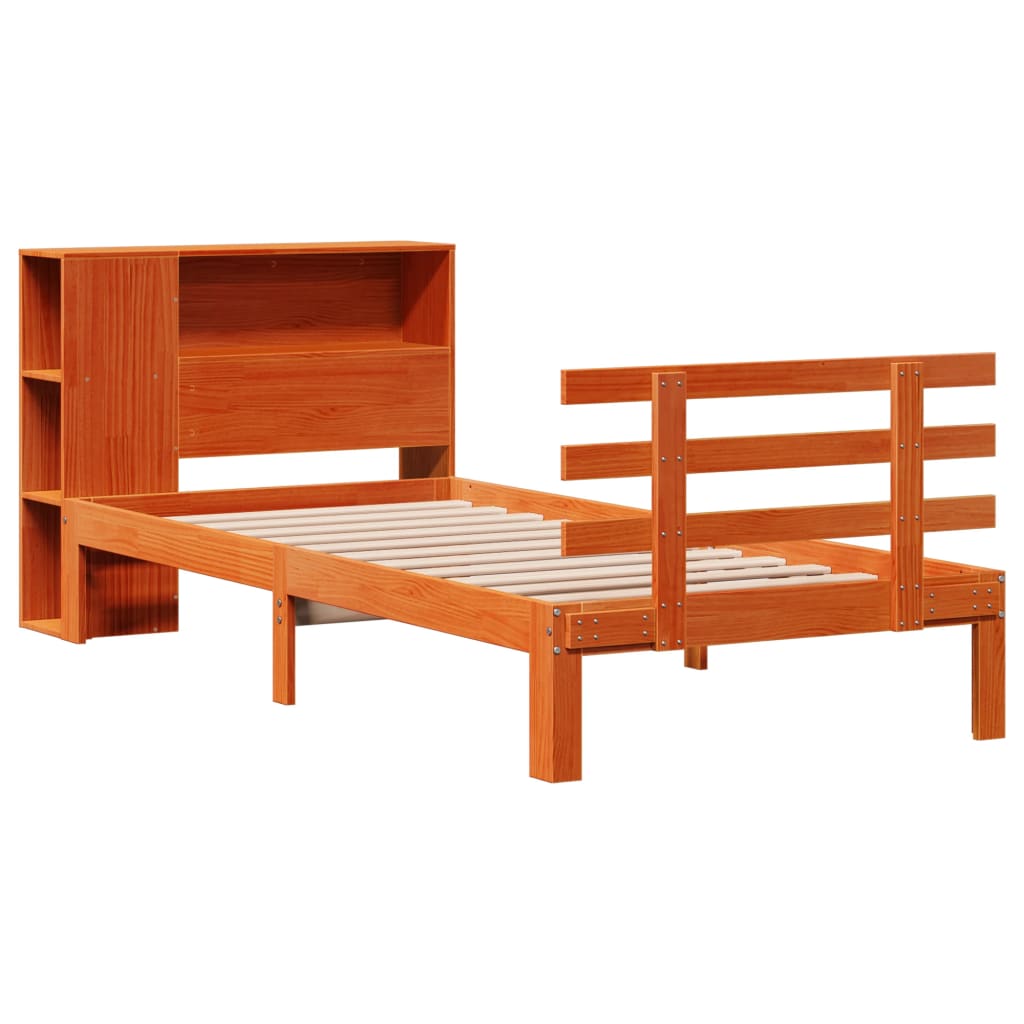 Bed met boekenkast zonder matras grenenhout wasbruin 75x190 cm is nu te koop bij PeponiXL, paradijselijk wonen!