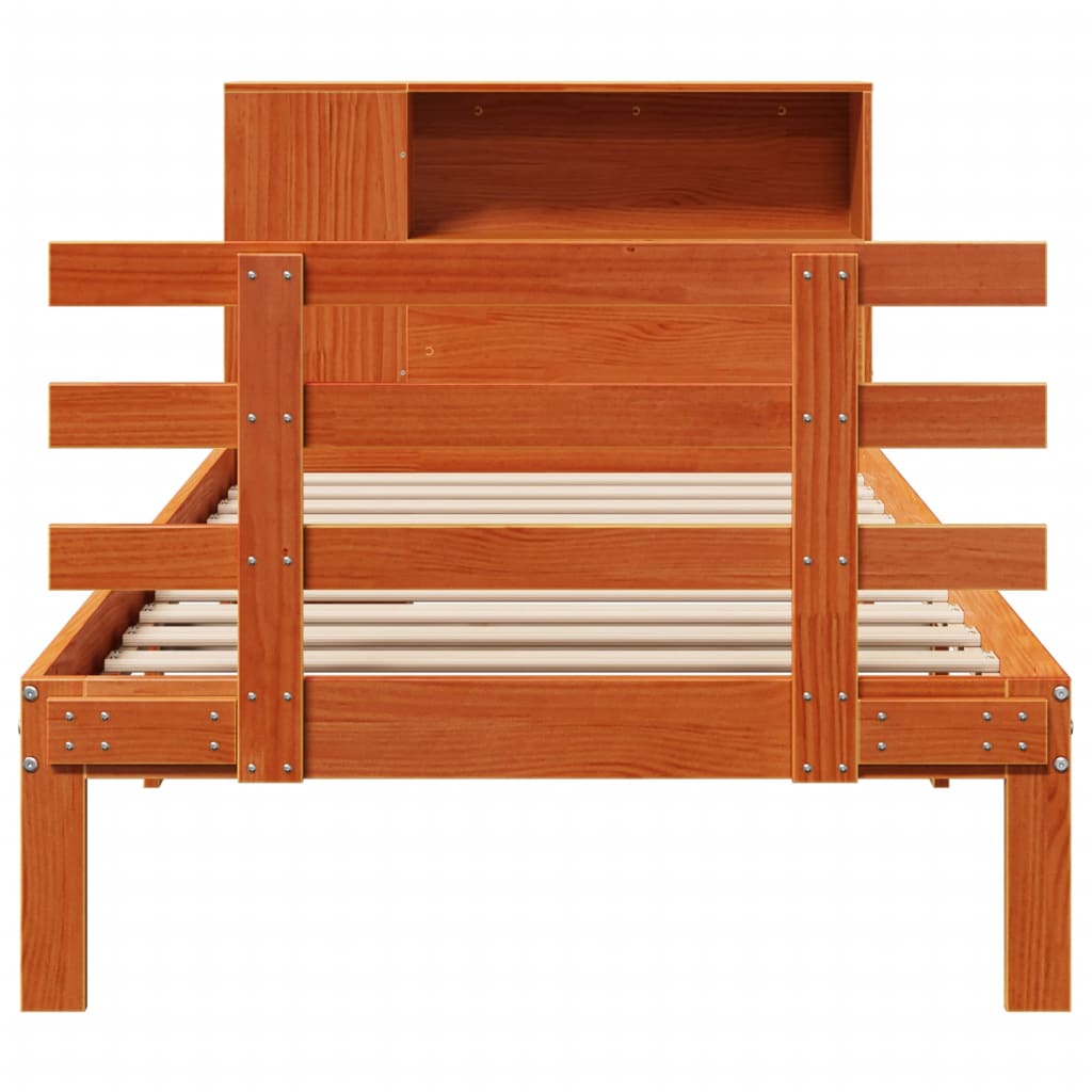 Bed met boekenkast zonder matras grenenhout wasbruin 75x190 cm is nu te koop bij PeponiXL, paradijselijk wonen!