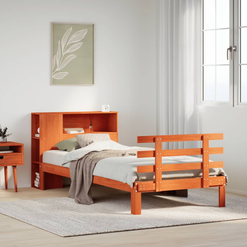 Bed met boekenkast zonder matras grenenhout wasbruin 75x190 cm is nu te koop bij PeponiXL, paradijselijk wonen!