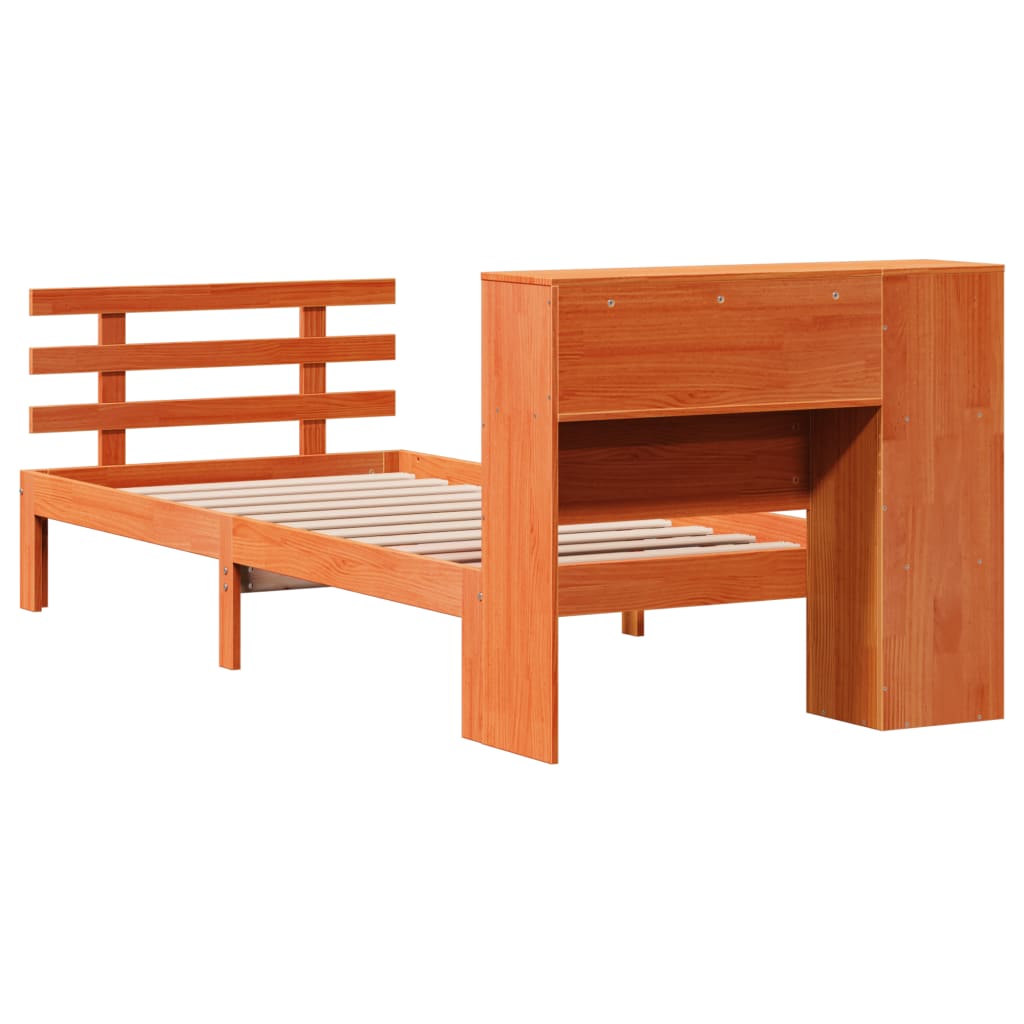 Bed met boekenkast zonder matras grenenhout wasbruin 100x200 cm is nu te koop bij PeponiXL, paradijselijk wonen!