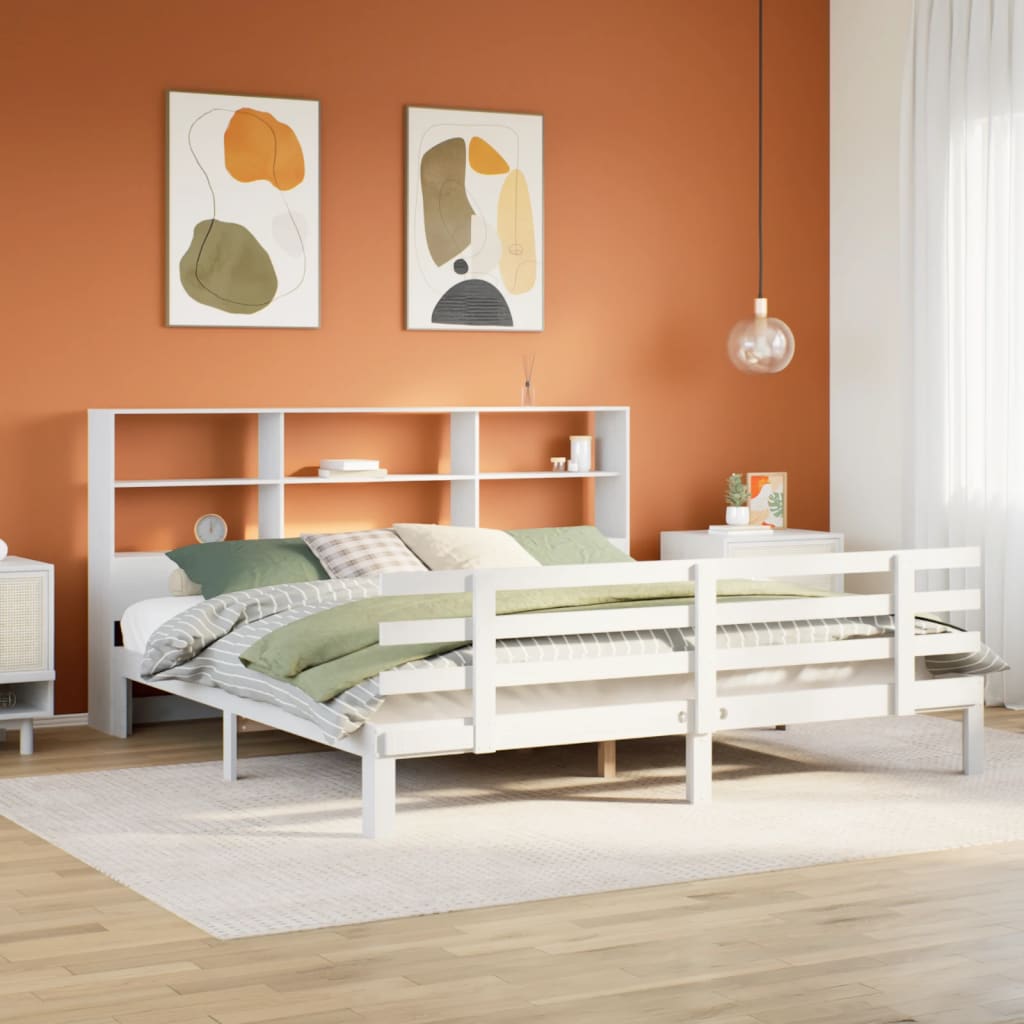 Bed met boekenkast zonder matras grenenhout wit 180x200 cm is nu te koop bij PeponiXL, paradijselijk wonen!
