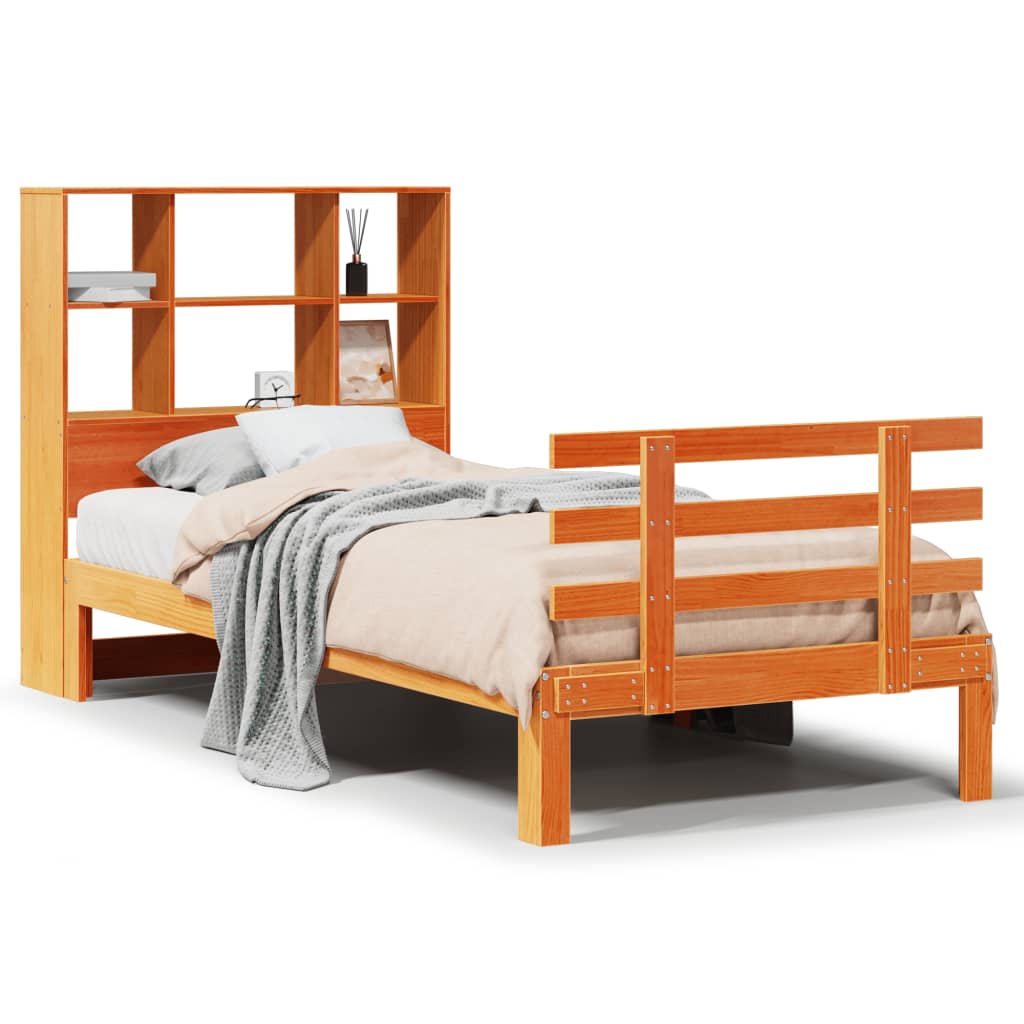 Bed met boekenkast zonder matras grenenhout wasbruin 75x190 cm is nu te koop bij PeponiXL, paradijselijk wonen!