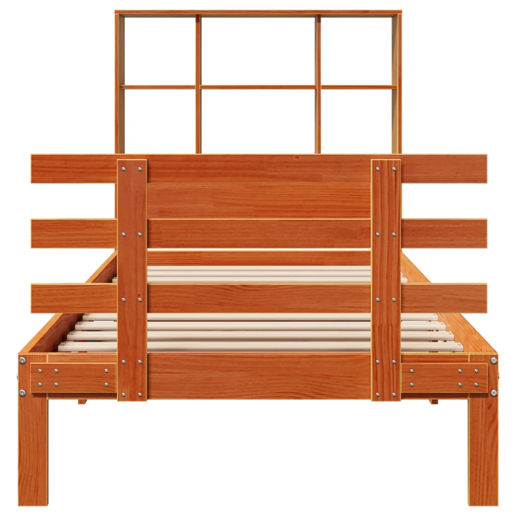 Bed met boekenkast zonder matras grenenhout wasbruin 75x190 cm is nu te koop bij PeponiXL, paradijselijk wonen!