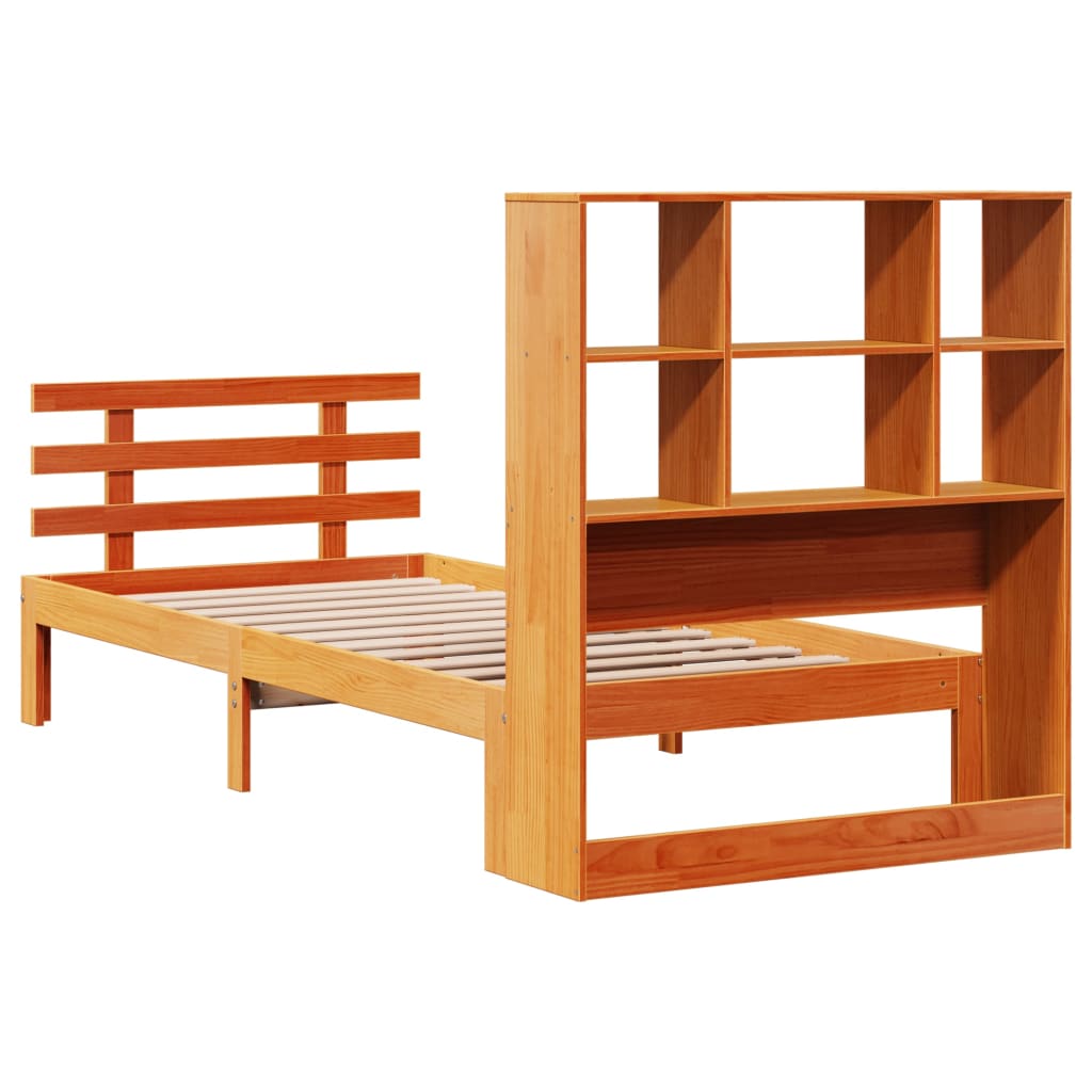 Bed met boekenkast zonder matras grenenhout wasbruin 75x190 cm is nu te koop bij PeponiXL, paradijselijk wonen!