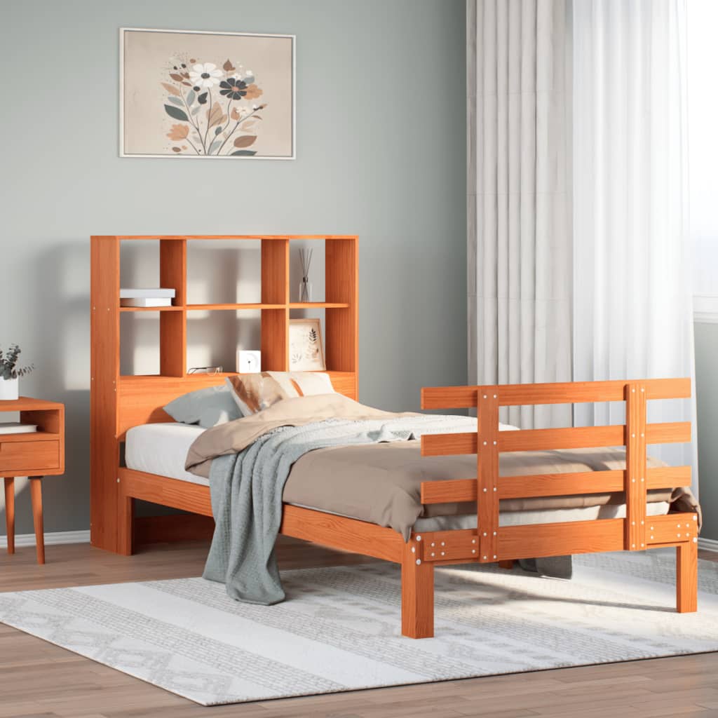Bed met boekenkast zonder matras grenenhout wasbruin 75x190 cm is nu te koop bij PeponiXL, paradijselijk wonen!