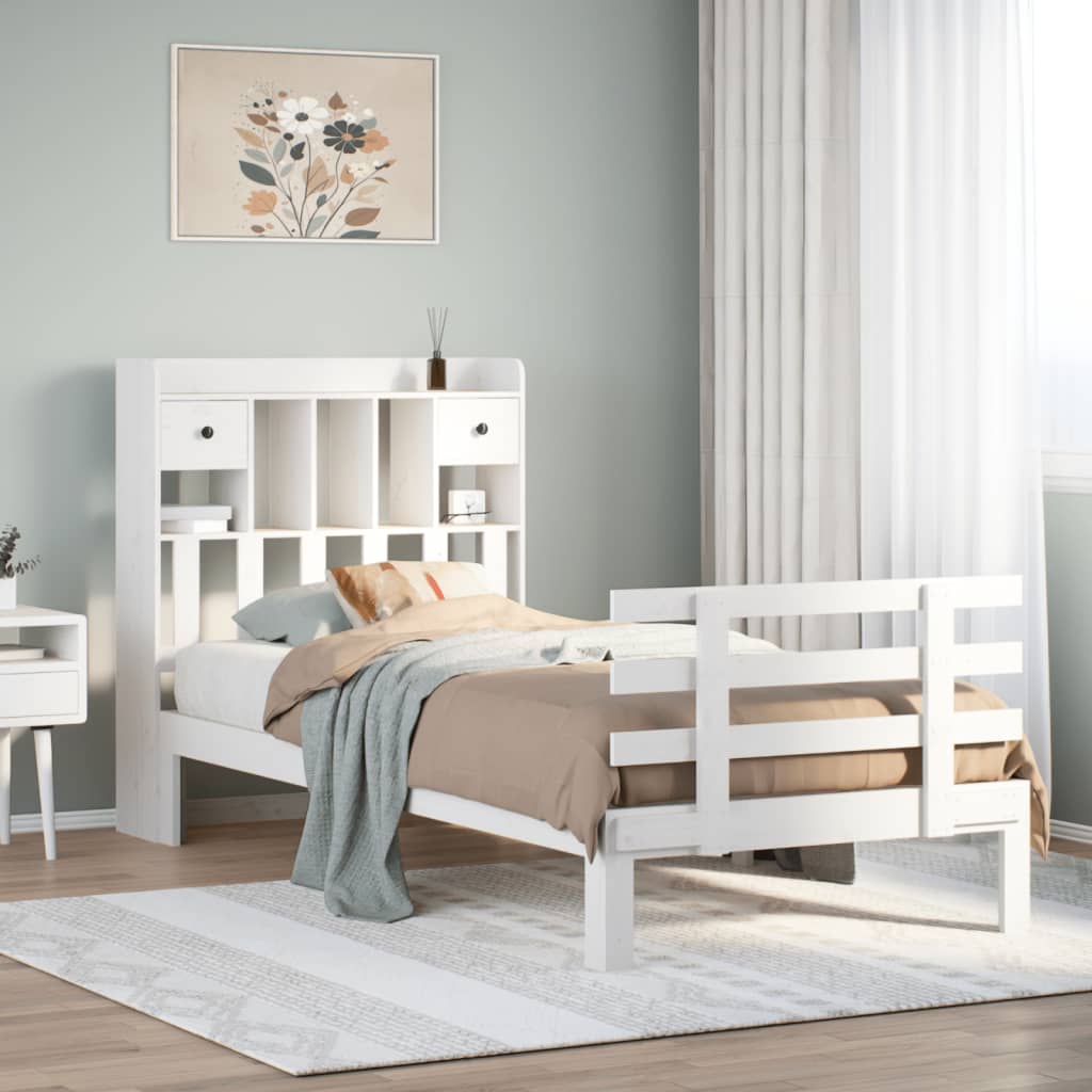 Bed met boekenkast zonder matras grenenhout wit 90x200 cm is nu te koop bij PeponiXL, paradijselijk wonen!