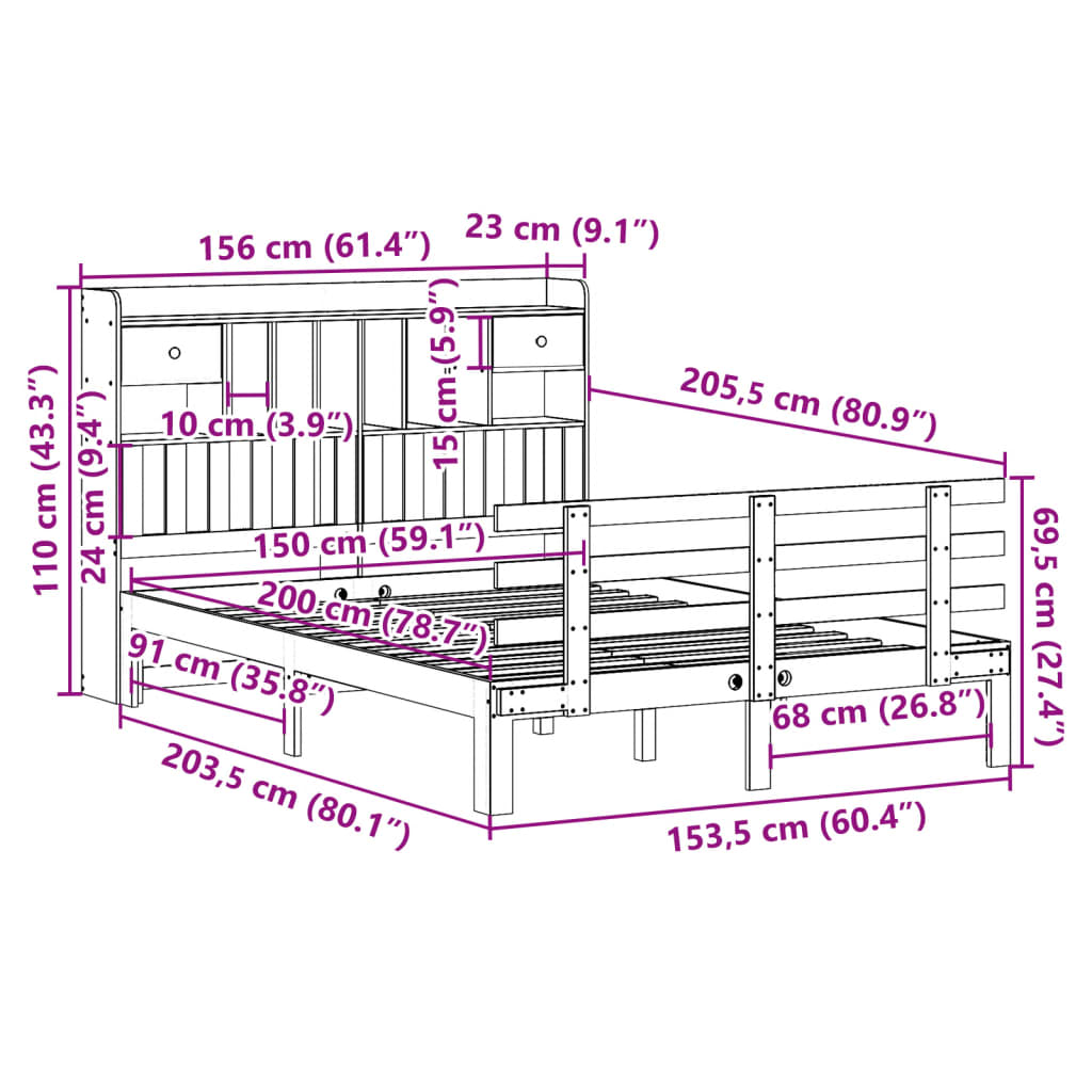 Bed met boekenkast zonder matras grenenhout wit 150x200 cm is nu te koop bij PeponiXL, paradijselijk wonen!