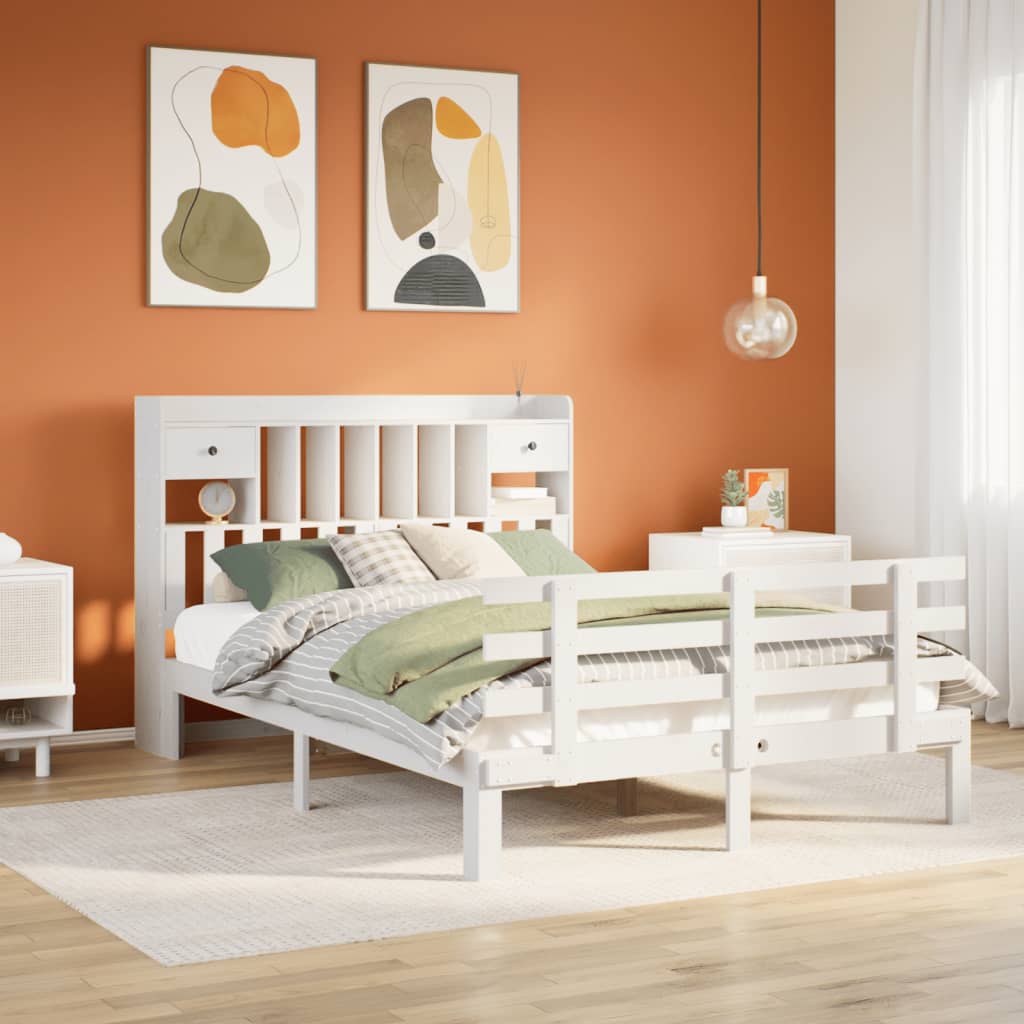 Bed met boekenkast zonder matras grenenhout wit 150x200 cm is nu te koop bij PeponiXL, paradijselijk wonen!